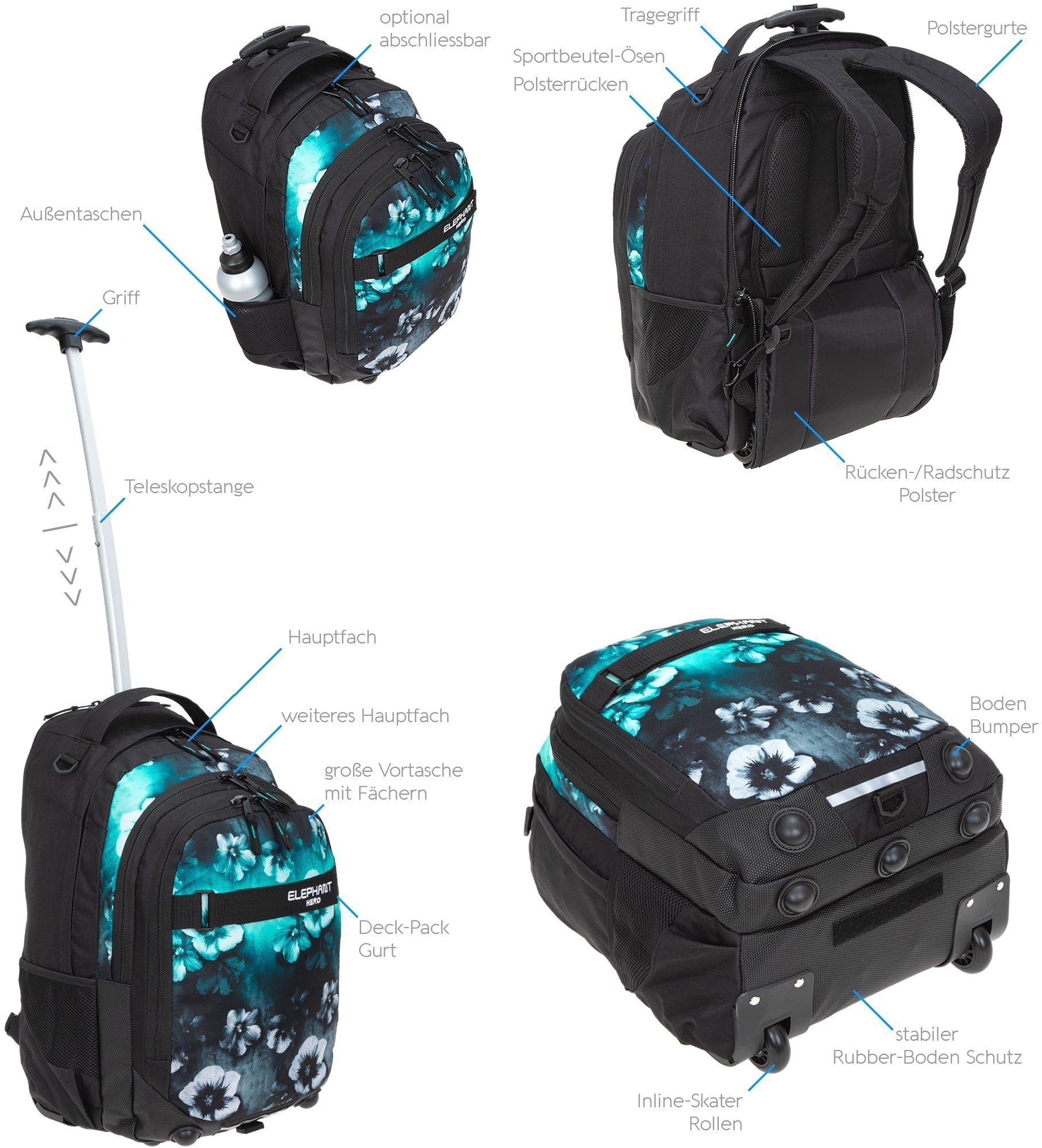 ELEPHANT Schulrucksack Trolley Hero Signature Schultrolley, Rucksacktrolley Daypack Trolly