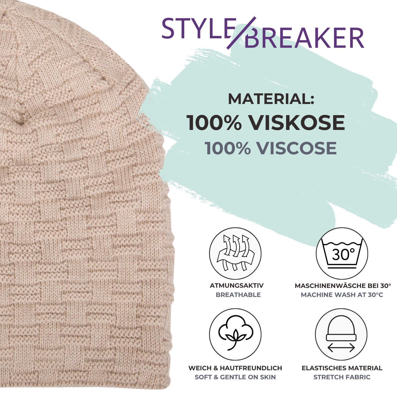 styleBREAKER Strickmütze Feinstrick Beanie mit Flecht Muster und Teddyfleece (1-St)