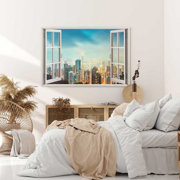 Sinus Art Leinwandbild Wandbild 120x80cm Fensterbild Hongkong Skyline Hochhäuser Megacity Sta, (1 St)