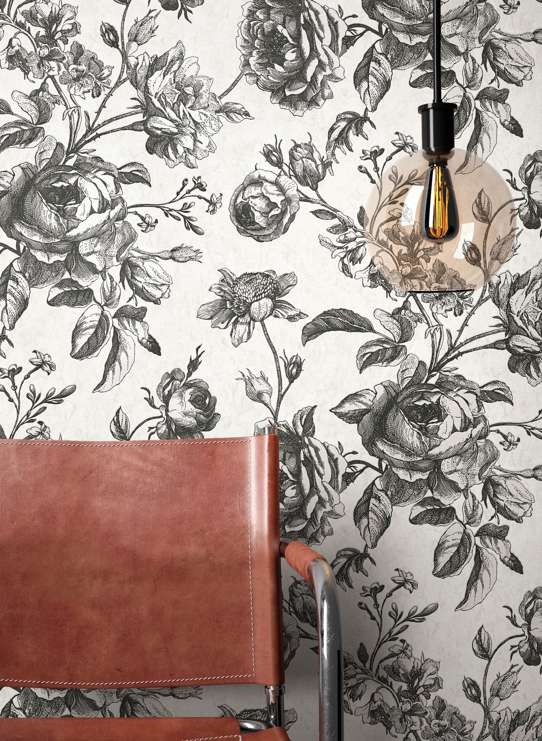 Newroom Vliestapete, Weiß Tapete Floral Blumen günstig online kaufen