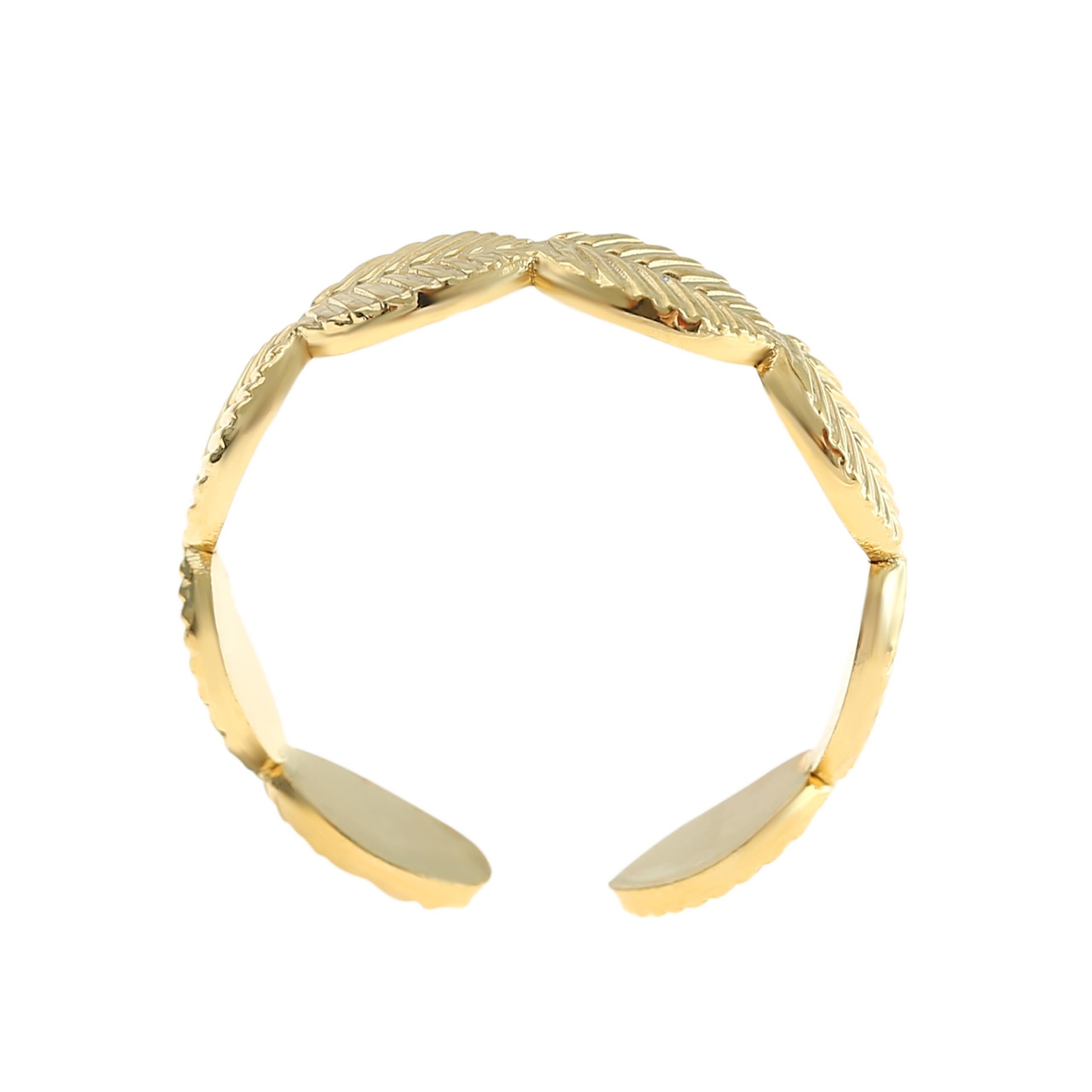 Made by Nami Fingerring Breiter Goldener Boho Edelstahl Ring Blätter-Design, Damen Schmuck Größenverstellbar & Wasserfest – Bild 5 von 5