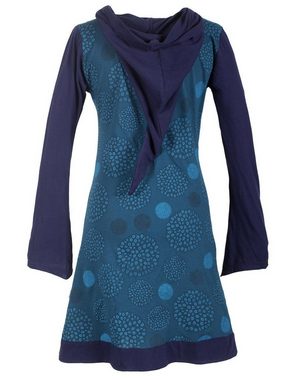 Vishes Jerseykleid Langarm Baumwollkleid mit Zipfelkapuze und Taschen Elfen, Goa, Boho, Hippie Style