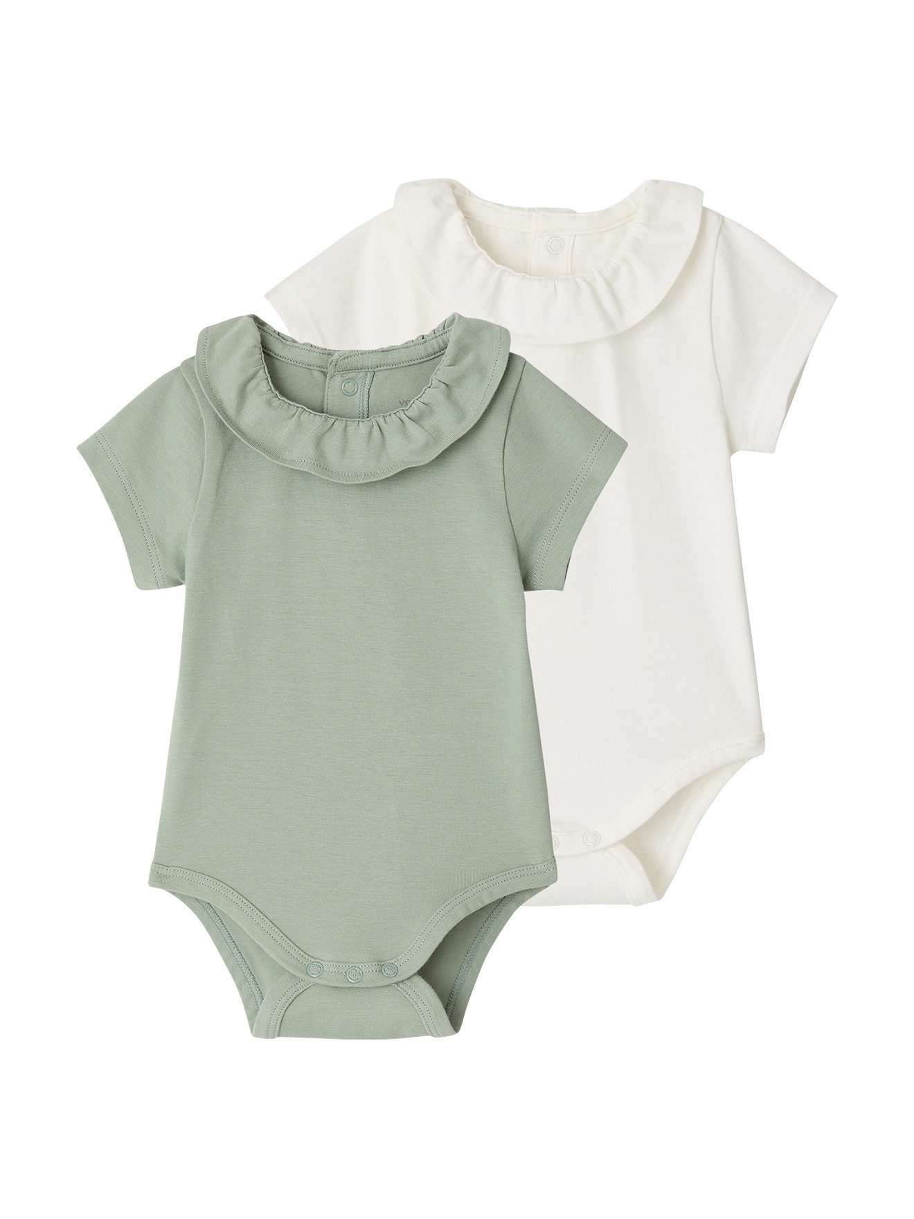 vertbaudet Blusentop Baby Kurzarm-Bodys 2er-Pack, Rueschenkragen