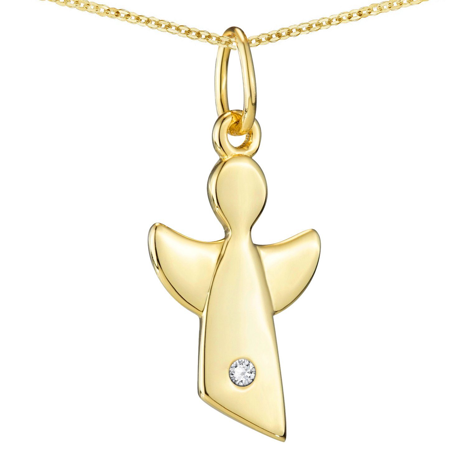 Materia Engelanhänger Schutzengel Gold Zirkonia weiß KA-459, Sterlingsilber, vergoldet