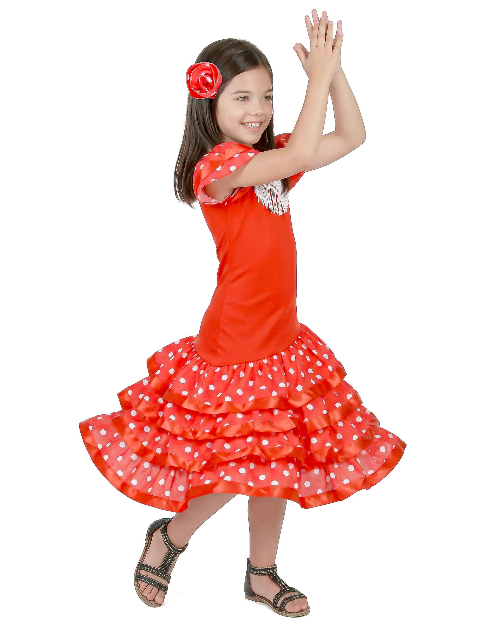 Kostüm Flamenco-Tänzerin Spanierin Länderkostüm für Kinder rot-weiss