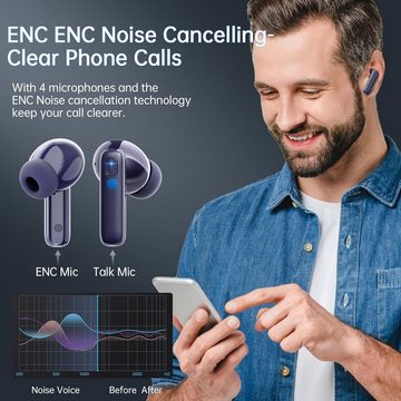 Renimer Kabellos Bluetooth 5.3 mit 4 Mikrofon, ENC Lärmreduzierung In-Ear-Kopfhörer (Immer aufgeladen mit 40 Stunden Spielzeit und praktischer LED-Anzeige., 40 Std HiFi Stereo, LED-Anzeige, USB-C, IP7 Wasserdicht Ohrhörer)