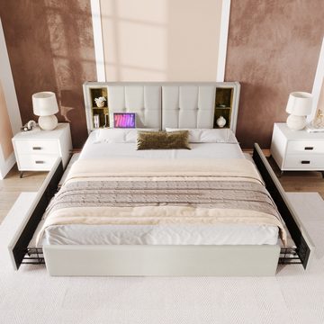 MODFU Polsterbett Doppelbett (4 Schubladen, ohne Matratze), mit Kabellosem Laden USB, Lattenrost aus Holz, 160x200cm