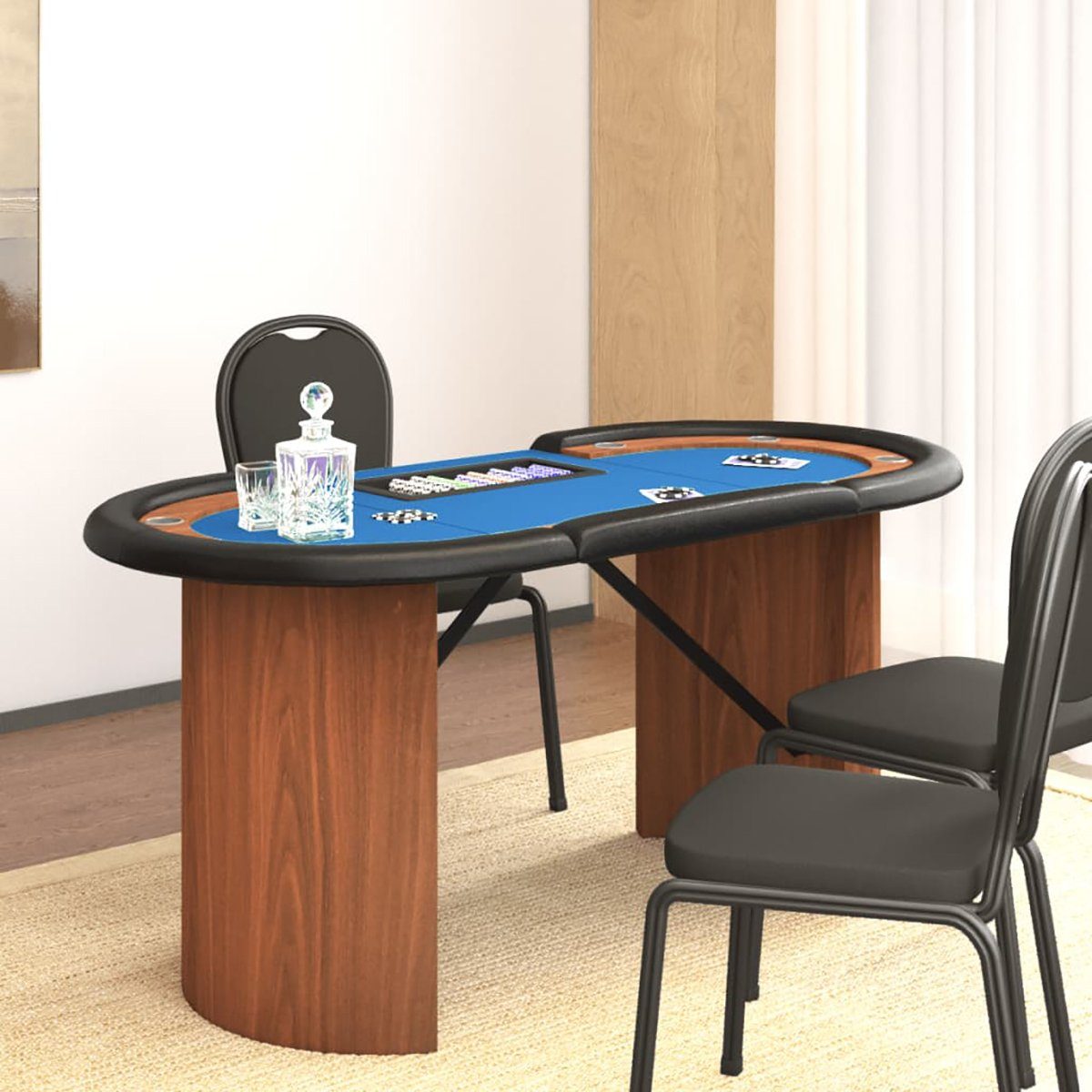 DOTMALL Wohnzimmertisch Pokertisch für 10 Spieler mit Chipablage Blau 160x80x75cm Unterhaltung