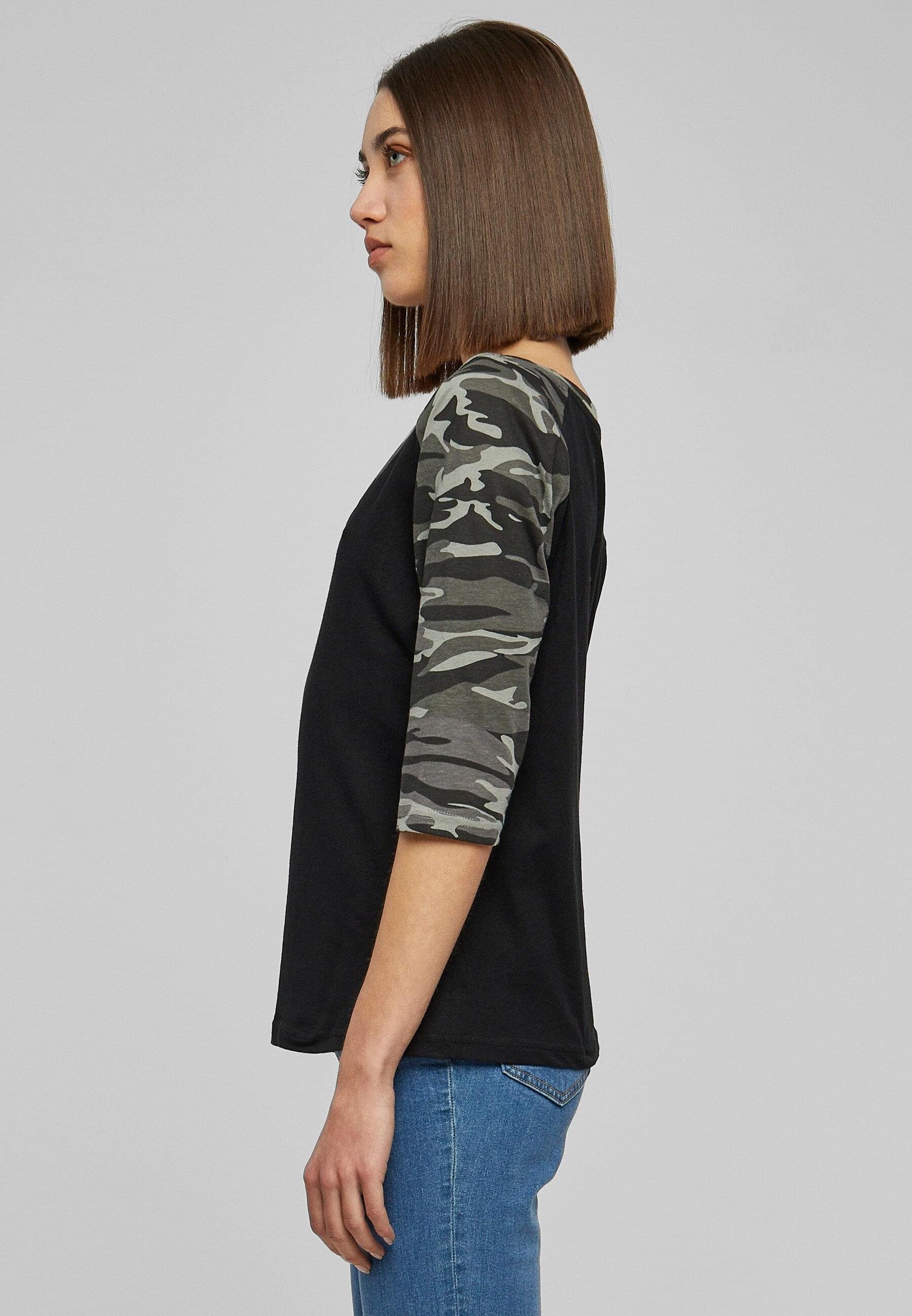 Raglan Contrast black/darkcamo (1-tlg) Tee 3/4 Kurzarmshirt Ladies URBAN Damen CLASSICS