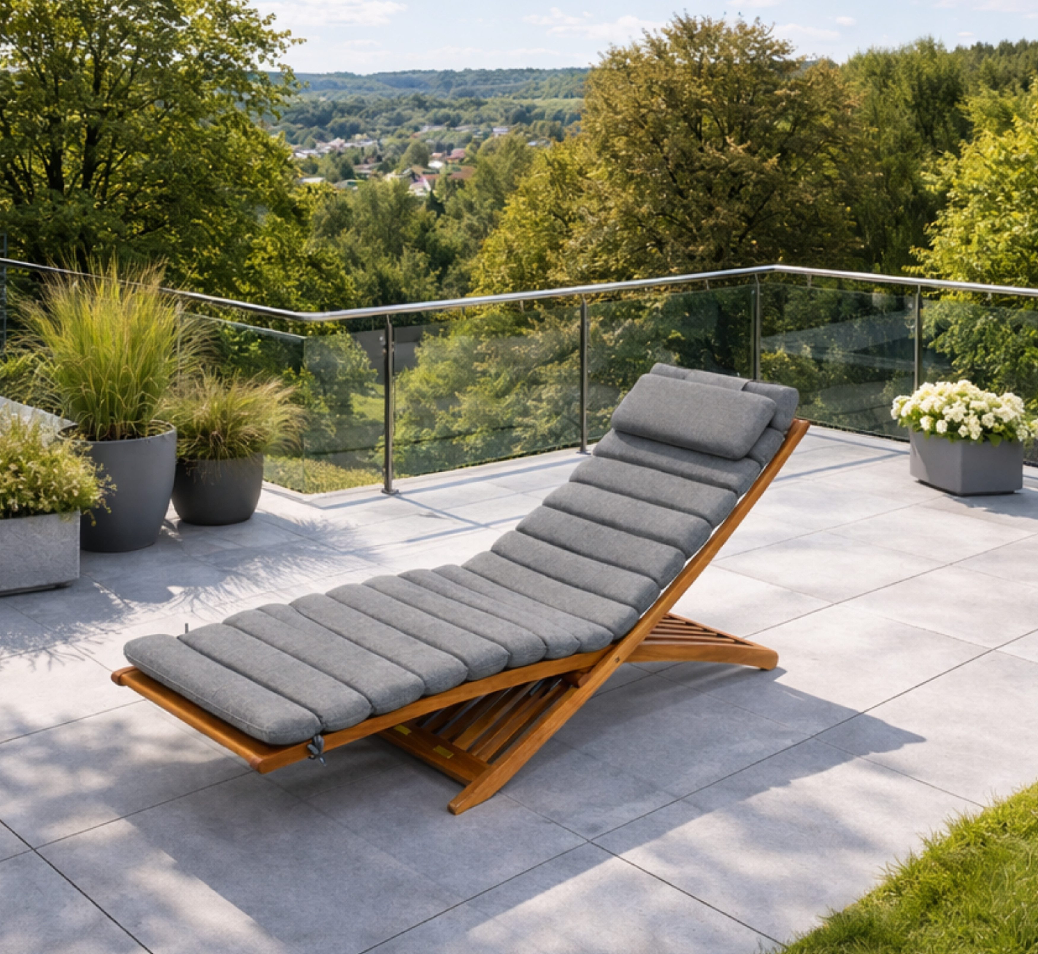 Leco Gartenliege Sonnenliege GRAZIA inkl. Auflage, Eukalyptus FSC 100 %, Eukalyptusholz