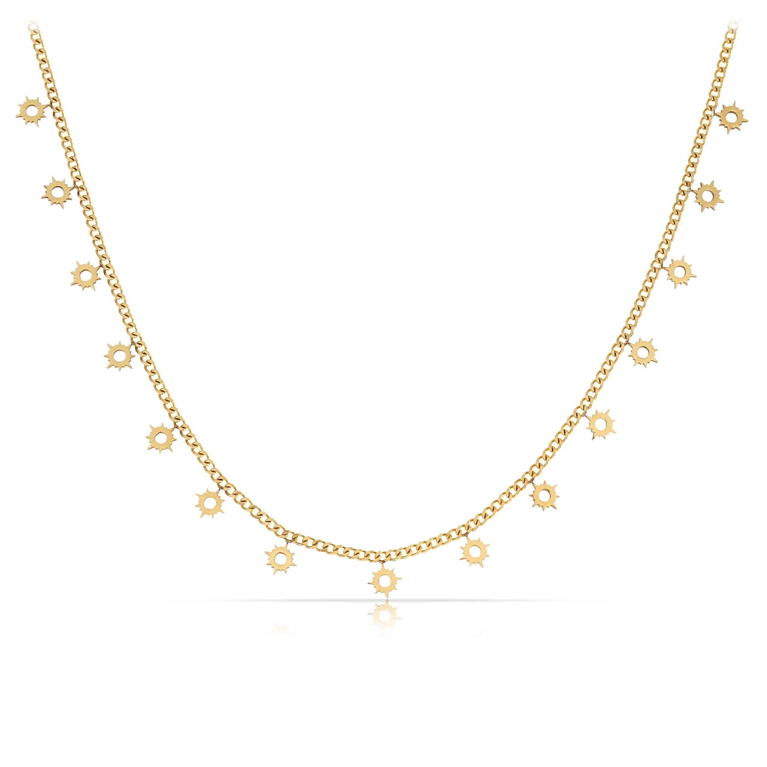 Made by Nami Edelstahlkette Damen Kette in Gold mit kleinen runden Sonnen, Geschenke für Frauen Schmuck Damen 40 + 5 cm Длина