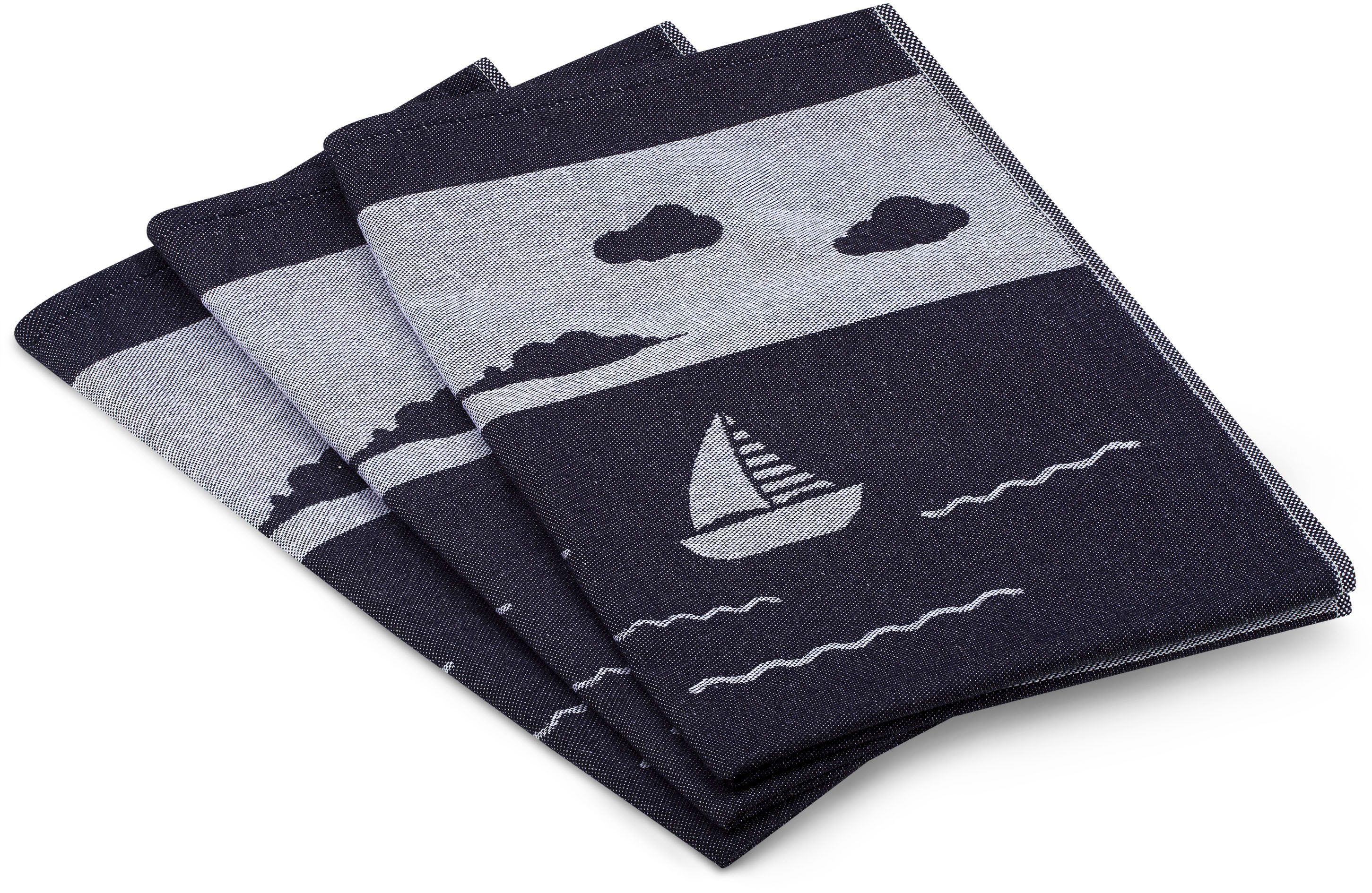 ROSS Geschirrtuch Strandidylle, (Packung, 3-tlg., 3er Pack), aus feinster Baumwolle