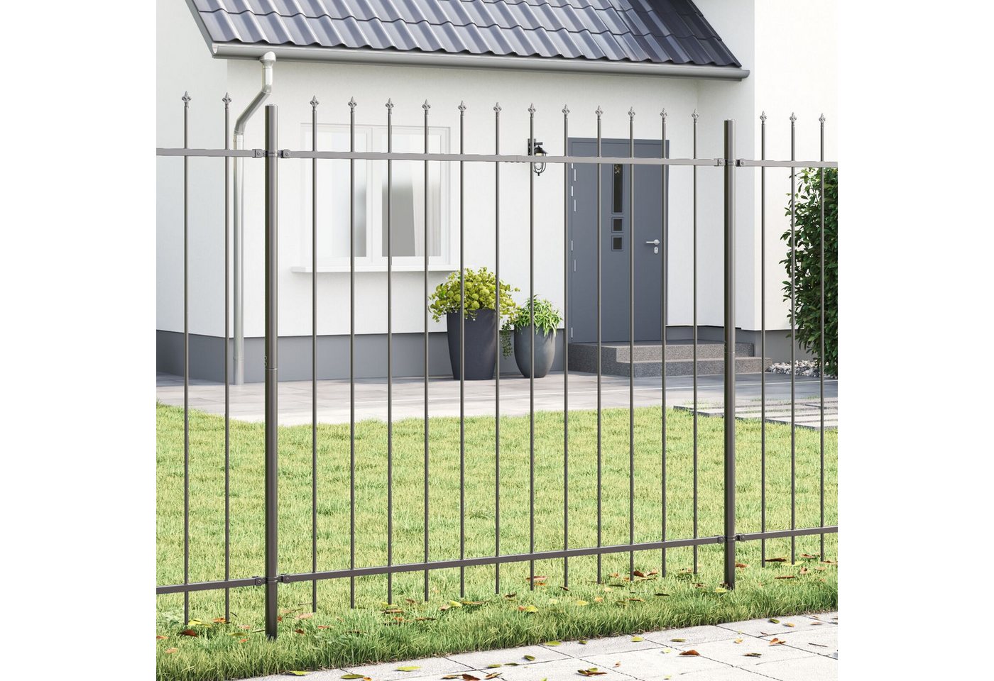 Thumbnail - vidaXL Gartentor Gartenzaun mit Spitzdach Grau 1,7x1,5 m Stahl
