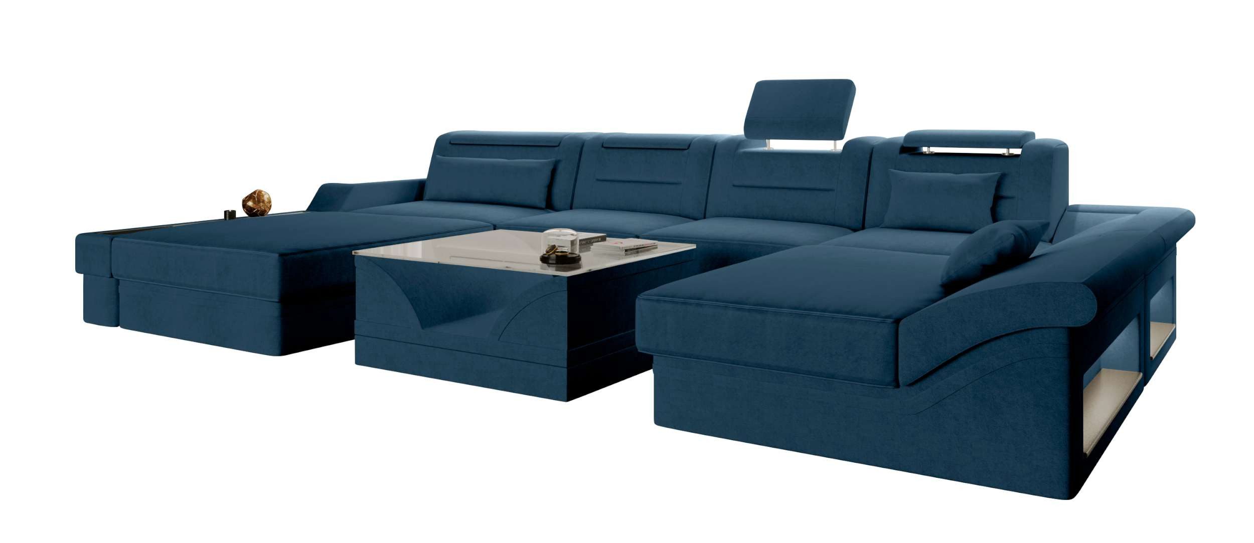 Sofa Dreams Wohnlandschaft Wohnlandschaft Monza U Form Stoffsofa, Wohnlandschaft, U-Form, Polster Couch in U-Form mit LED, 2 Zierkissen inklusive