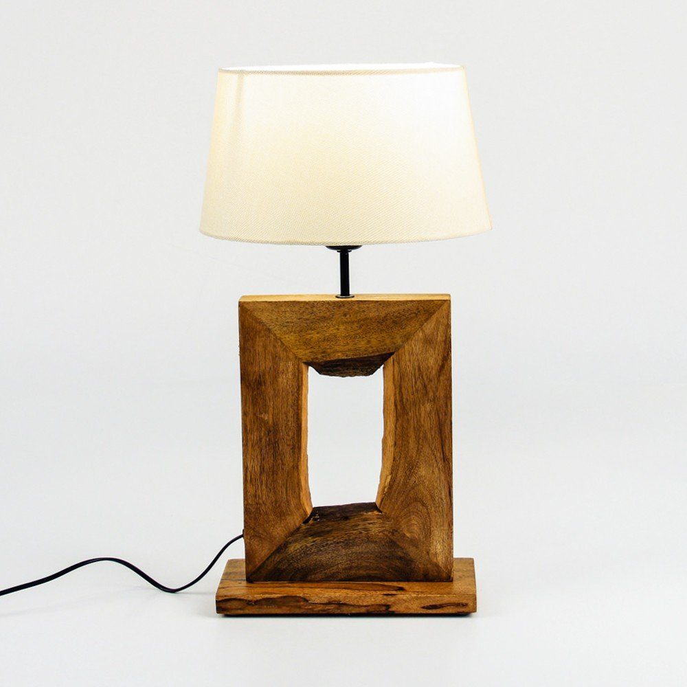 Tischleuchte 5cm Licht-Trend Tischleuchte mit h41, Braun Holzfuß Timber