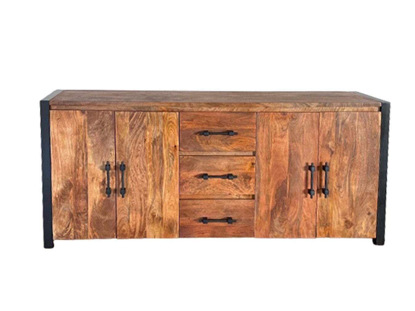 OPIUM OUTLET Kommode Sideboard Schrank Kommode mit Metallrahmen Landhaus Massivholz Mango (Asia Möbel Anrichte, komplett montiert), Asiatisch Indisch Orientalisch Massivholz Mangoholz