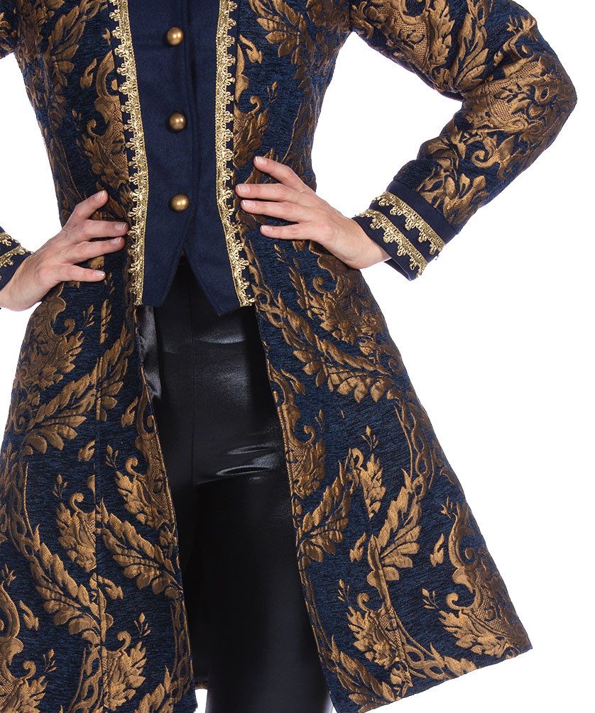 Karneval-Klamotten Piraten-Kostüm Damen Venezianische Barock Piratenjacke blau gold, Frauenkostüm Seeräuber Pirat hochwertiges Partnerkostüm große Größen