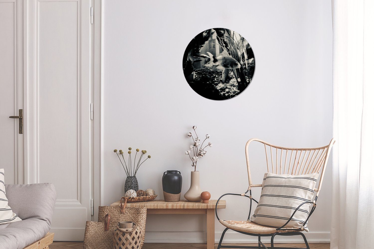 MuchoWow (1 Kreis Goldfisch Gemälde in Rundes Forex, Wohnzimmer, cm St), Schwarz und Schwanz Weiß, 30x30 kleinem mit Wandbild, Wanddekoration