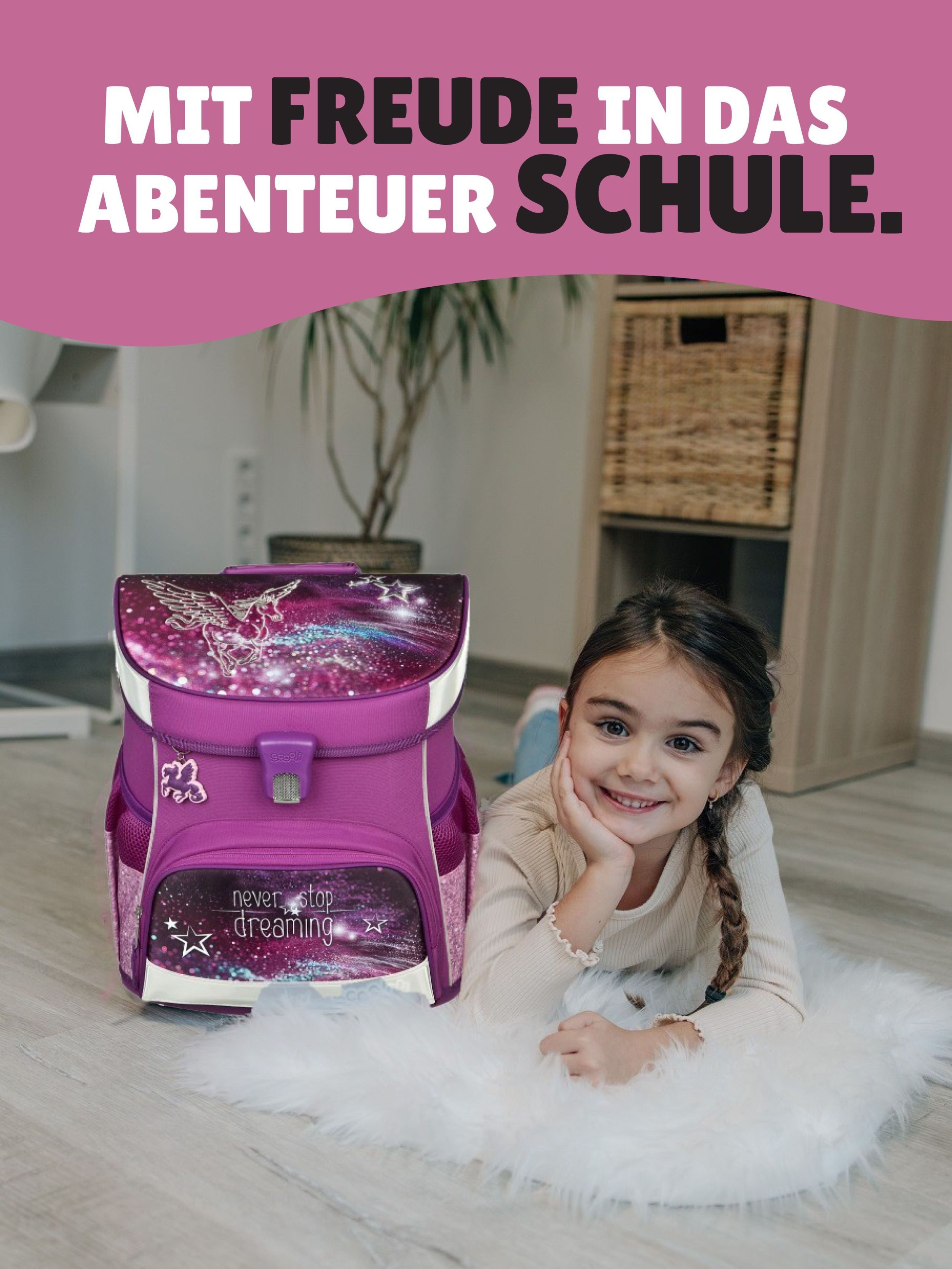 Scooli Schulranzen CampusFit Schultasche ab der 1. Klasse, Grundschule, Motiv für Mädchen (Set, 5-tlg., inkl. Federmappe), 980 Gramm; mit Brustgurt; 18L Volumen; Lila/Violett mit PEGASUS Pferd
