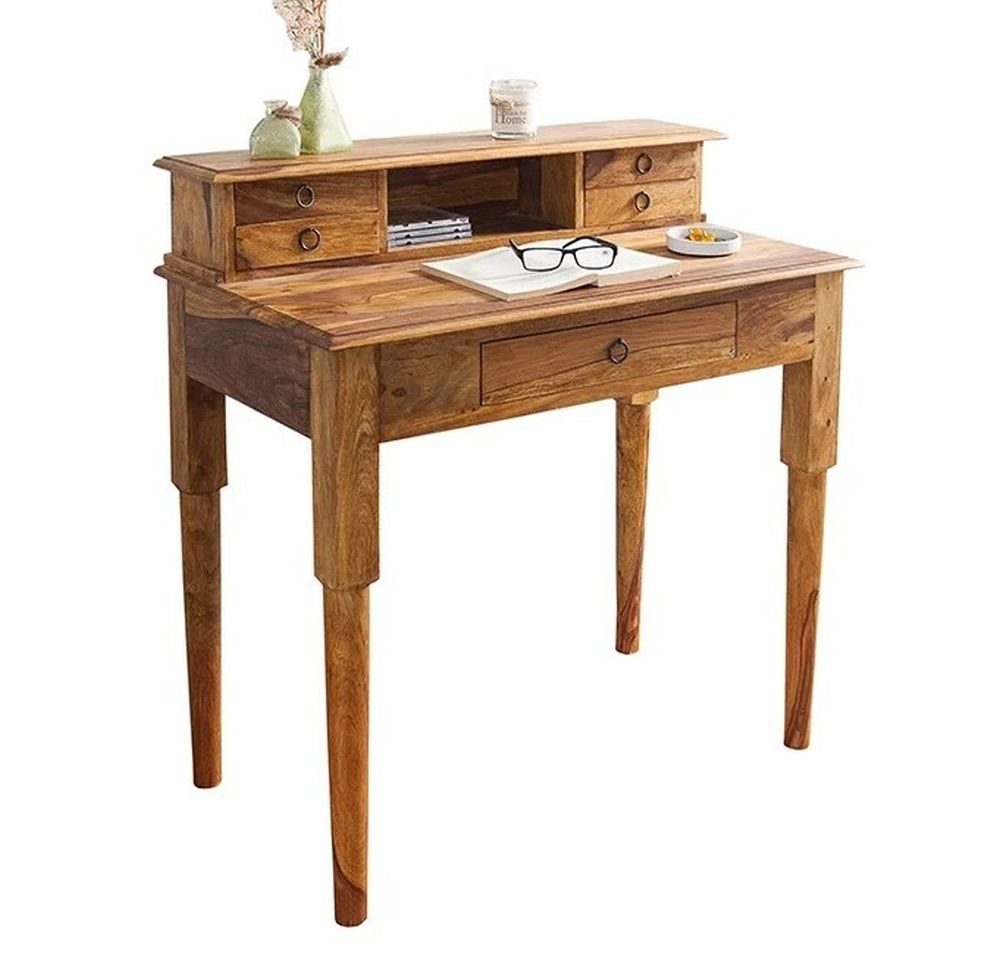 LebensWohnArt Schreibtisch Massiver Sekretär BOMBAY 90cm natural Palisander Schreibtisch