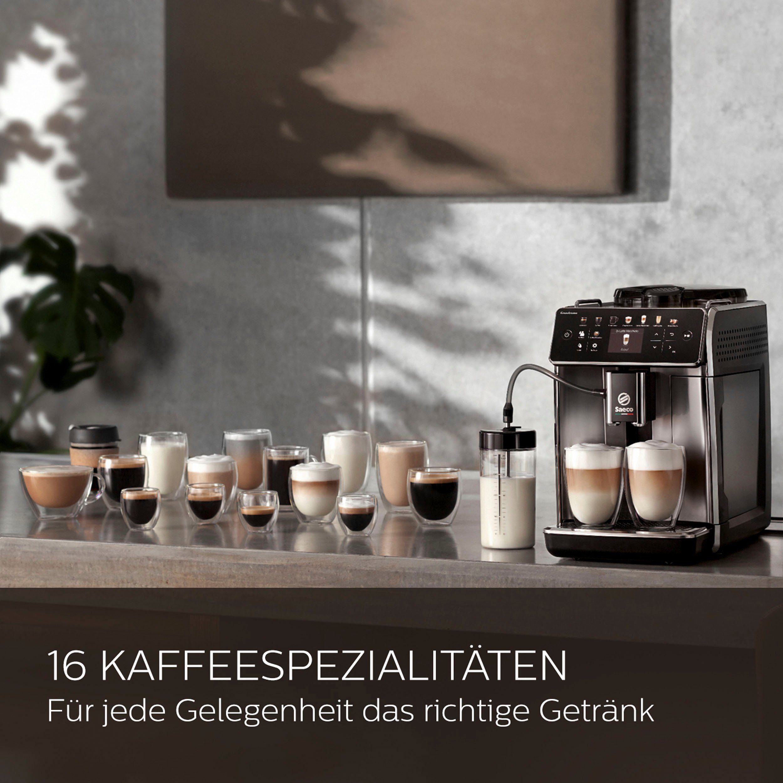 Saeco Kaffeevollautomat GranAroma SM6585/00, individuelle Personalisierung: 16 Kaffeespezialitäten CoffeeMaestro