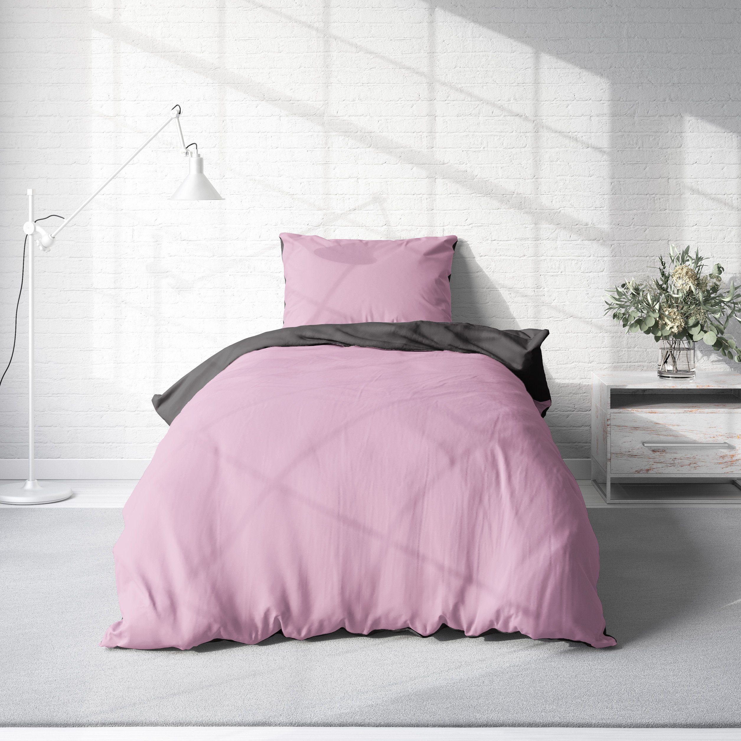 One Home Wendebettwäsche Doubleface, Mikrofaser, 4 teilig, dunkelblau / ant günstig online kaufen