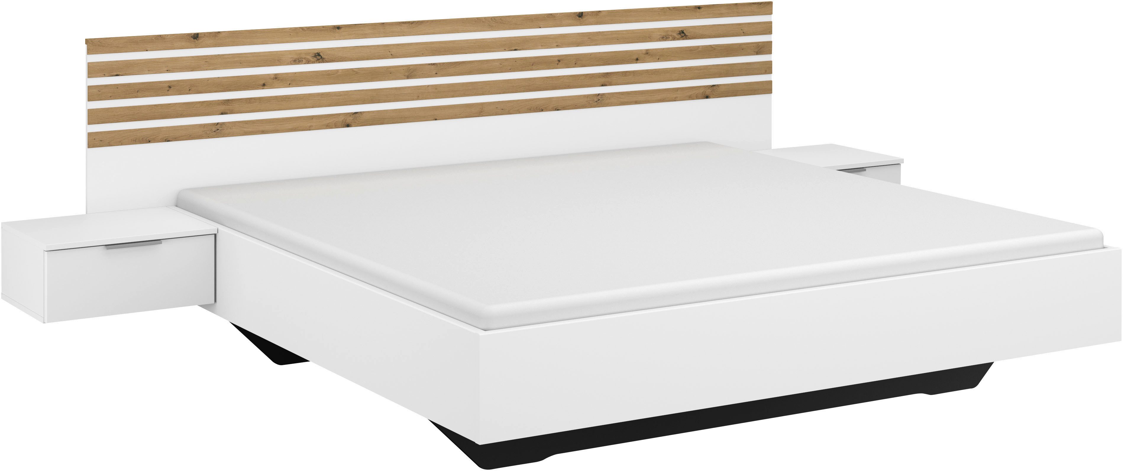 rauch Bettanlage Doppelbett Futonbett LAMELLA in schwebender Optik, (Bett 160x200 oder 180x200 cm), mit eleganter Lamellenabsetzung und 2 Hängenachttische MADE IN GERMANY