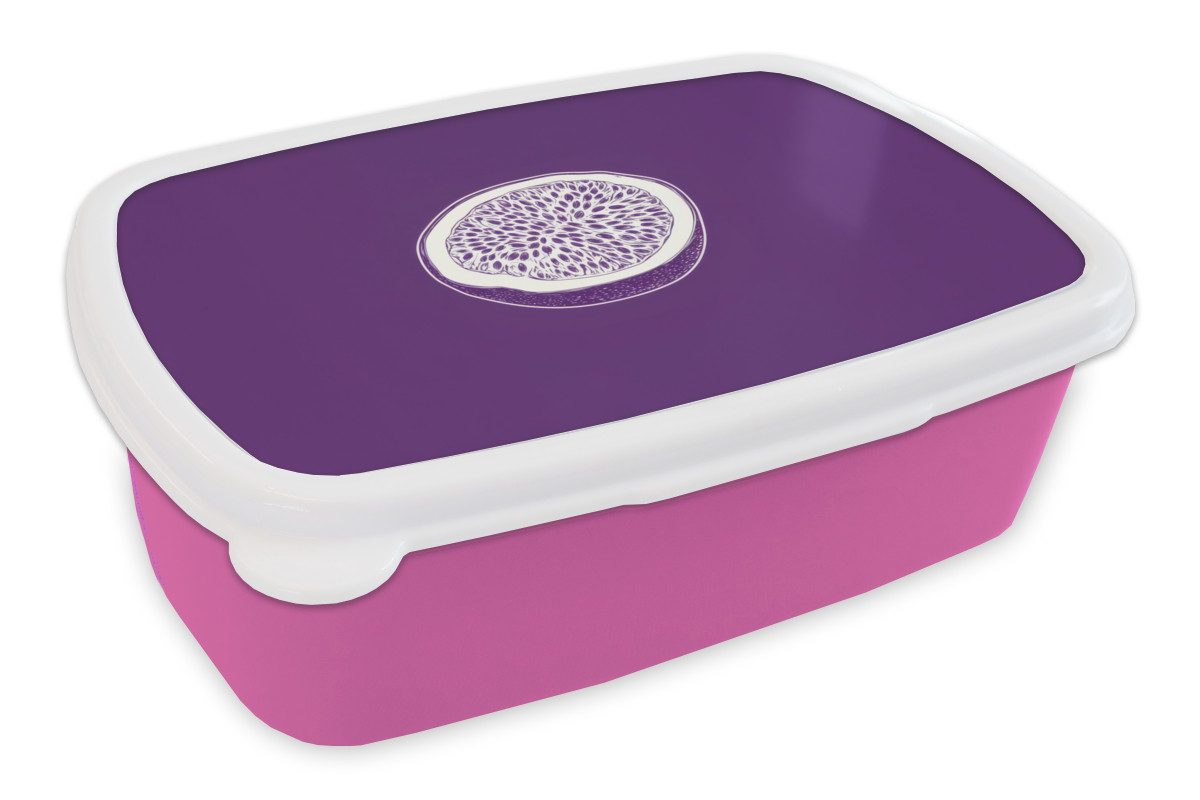 MuchoWow Lunchbox Passionsfrucht - Samen - Lila - Minimalistisch, Kunststoff, (2-tlg), Brotdosen, Lunch Box, Brotbox für Kinder und Erwachsene