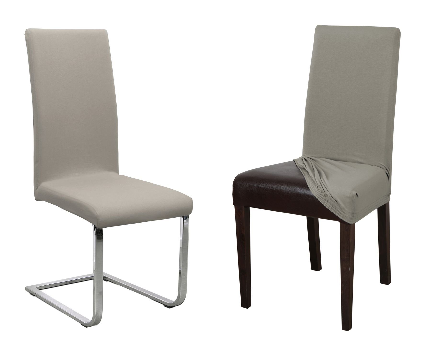 Beautex Stuhlhusse 2er Set Jersey Stuhlhusse, elastische Uni Stretch-Husse aus Baumwolle