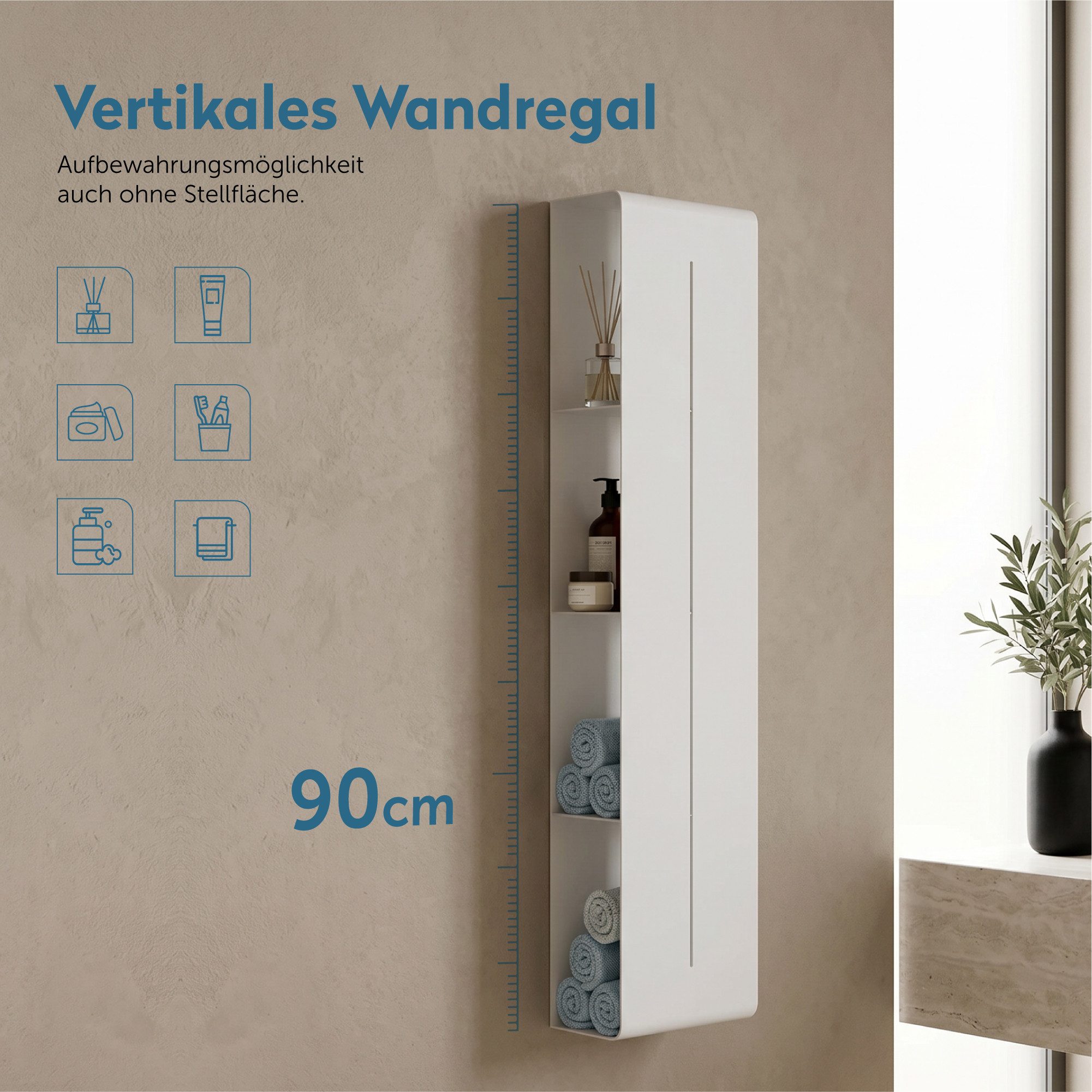 doporro Duschregal Wandregal Badezimmer Regal Schmal aus Metall mit 4 Etagen Reglo-16, Aus Kohlenstoffstahl, BTH: 90x20x9 cm