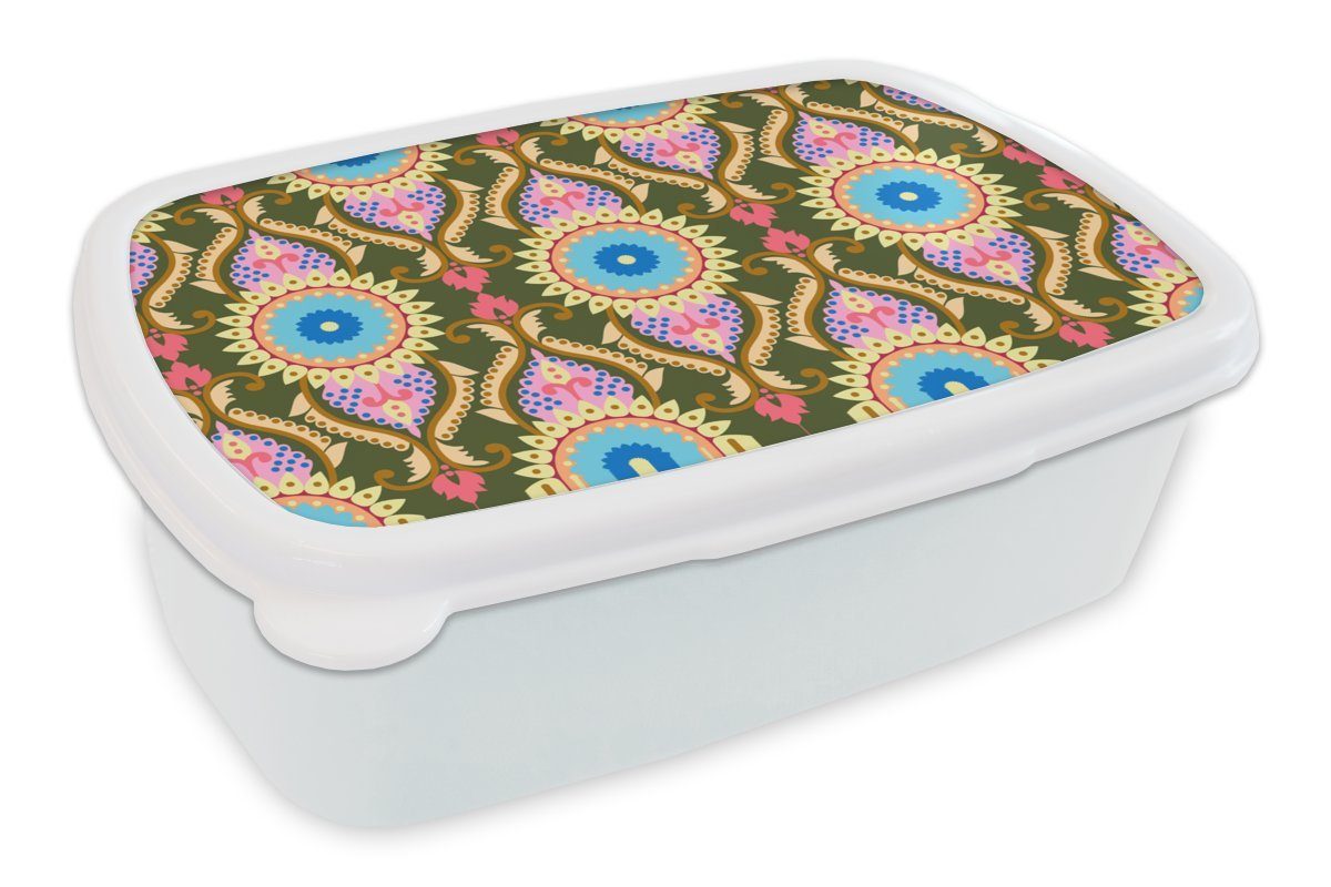 MuchoWow Lunchbox Design - Orient - Retro, Kunststoff, (2-tlg), Brotbox für Kinder und Erwachsene, Brotdose, für Jungs und Mädchen weiß