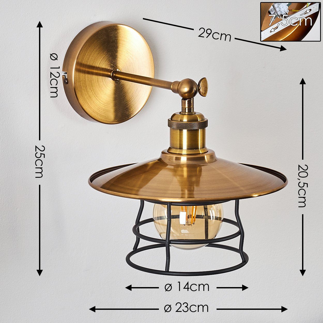 Lichteffekt verstellbare Design mit E27, in Wandlampe Bronze/Gold/Schwarz, aus hofstein ohne »Grello« Metall Wandleuchte Wandspot Retro/Vintage Leuchtmittel, in Gitter-Optik im