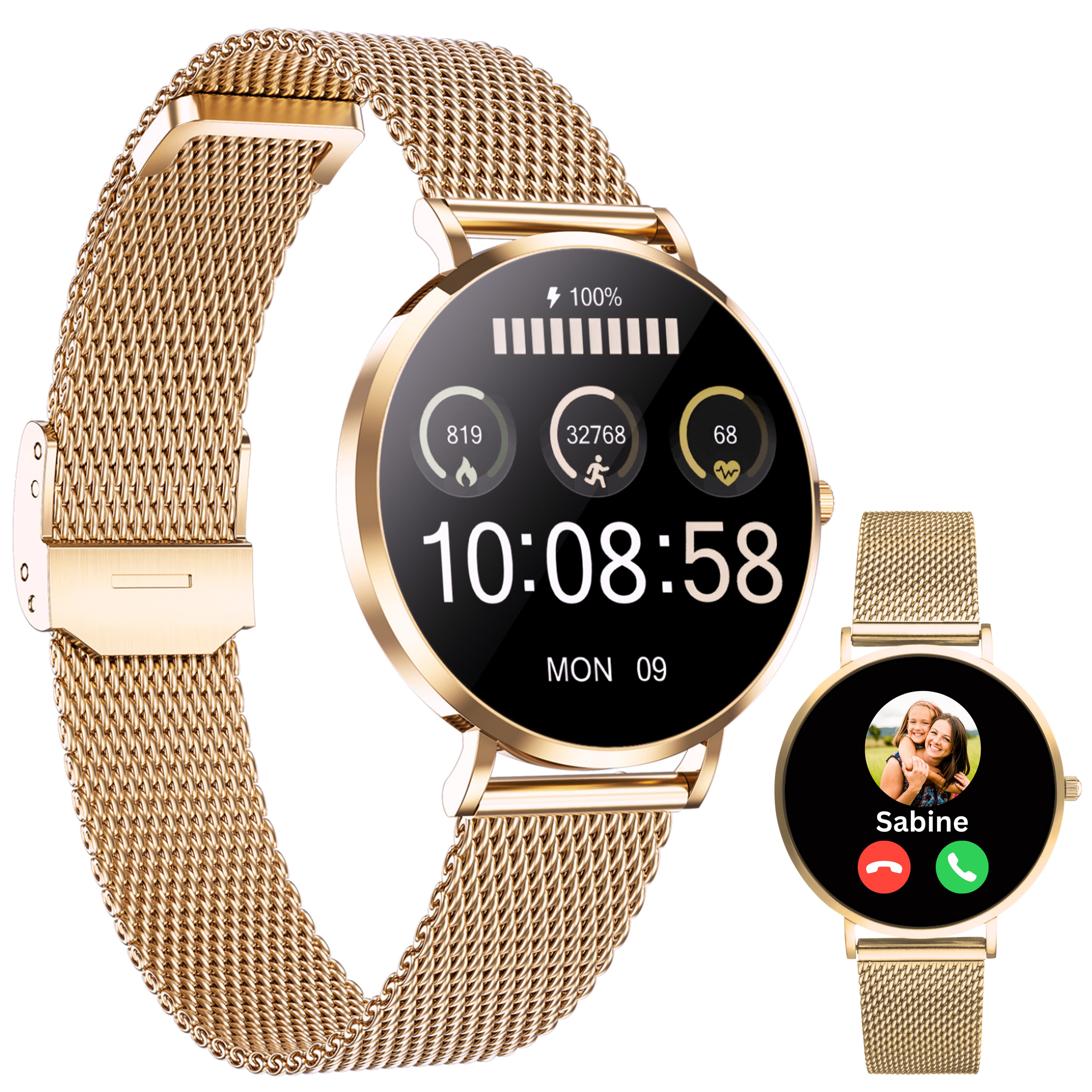 XCOAST SIONA 2 NANO - kleine Damen Smartwatch (37 cm, iOS Android) 6,9mm flach, Anrufe, Schrittzähler, Puls, Blutdruck, Schlafüberwachung, 1-tlg., 6,9mm hoch, 37mm Display, über 100 Sportarten, bis zu 6 Tage Akku, 6,9mm flach, Edelstahl, wasserdicht, 37mm AMOLED always-on Display