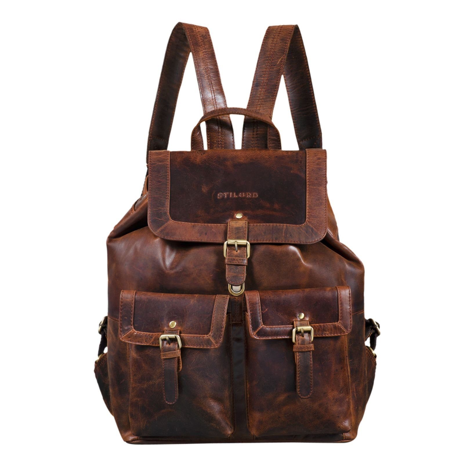 "Nora" STILORD Vintage zamora Lederrucksack Großer Notebook-Rucksack braun -