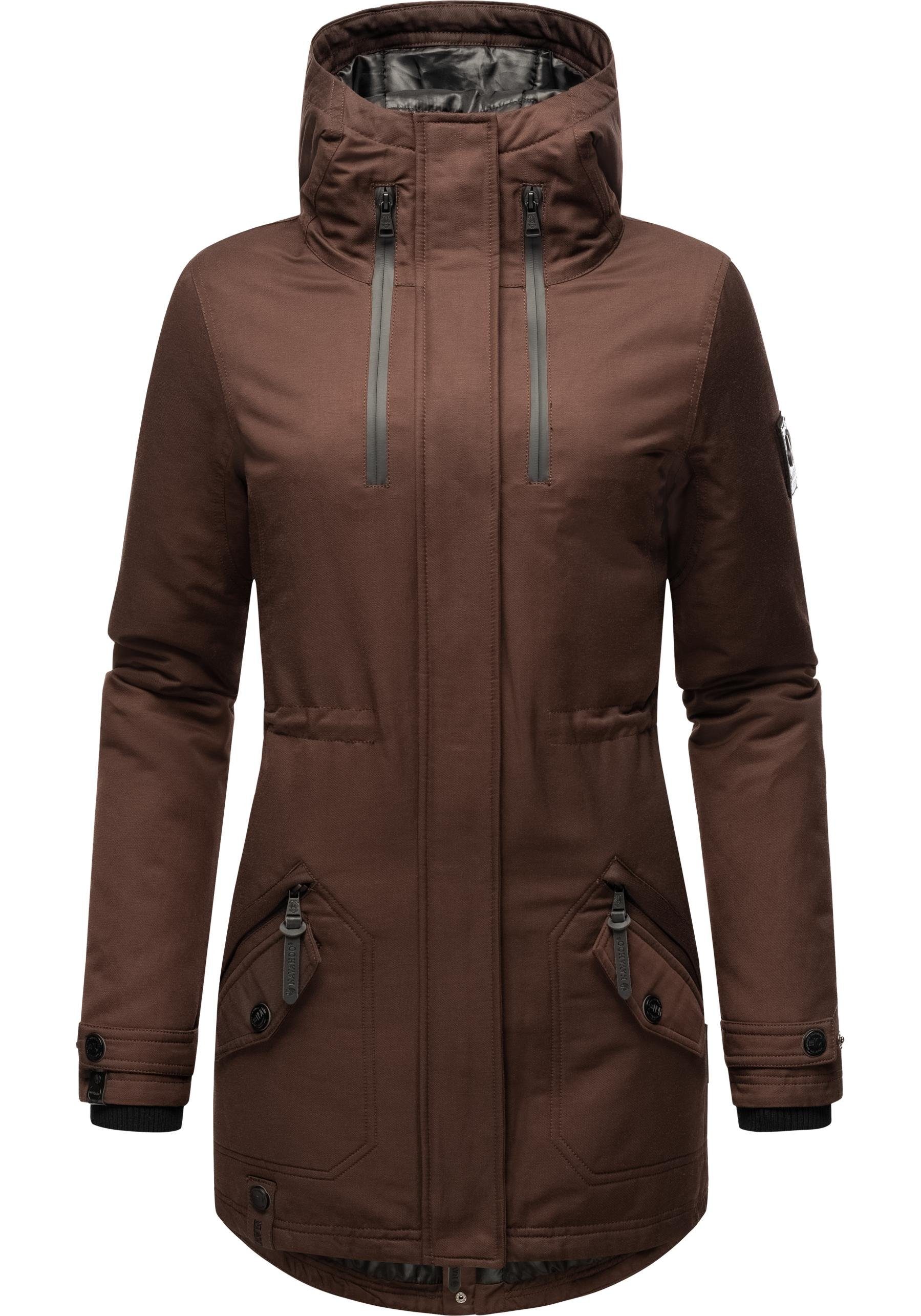 Navahoo Wintermantel Avrille II sportlicher Damen Winter Kurzmantel mit großer Kapuze