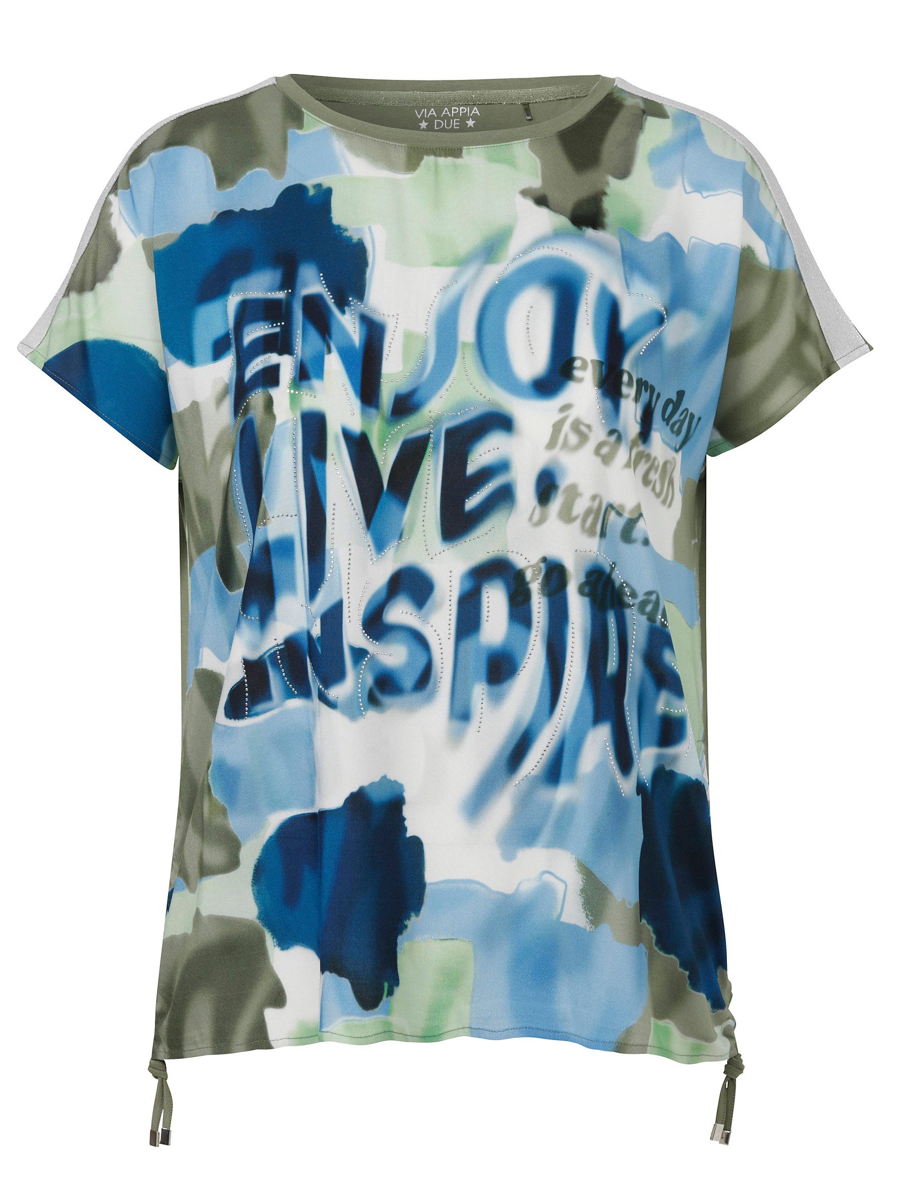 VIA APPIA Kurzarmbluse Bluse Rundhals 1/2 Arm Druck