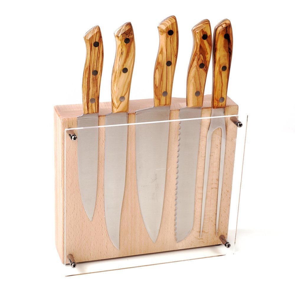 dasOlivenholzbrett Messer-Set Messer mit Olivenholzgriff mit Messerblock 6 teilig (1-tlg)