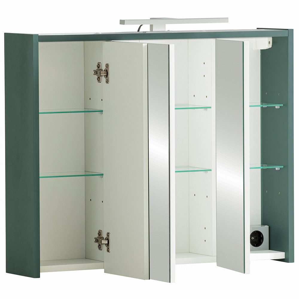Lomadox Spiegelschrank LOANO-80 Badezimmerschrank Badezimmerspiegel Kosmetikspiegel modern in grün – Bild 2 von 5
