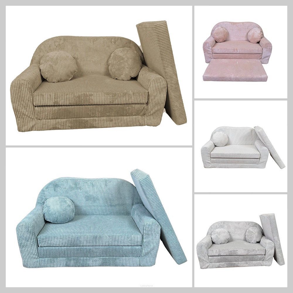 FORTISLINE Kindersofa Kindersofa Rosalia Ausklappbares Sofa aus Cord mit Verlängerung