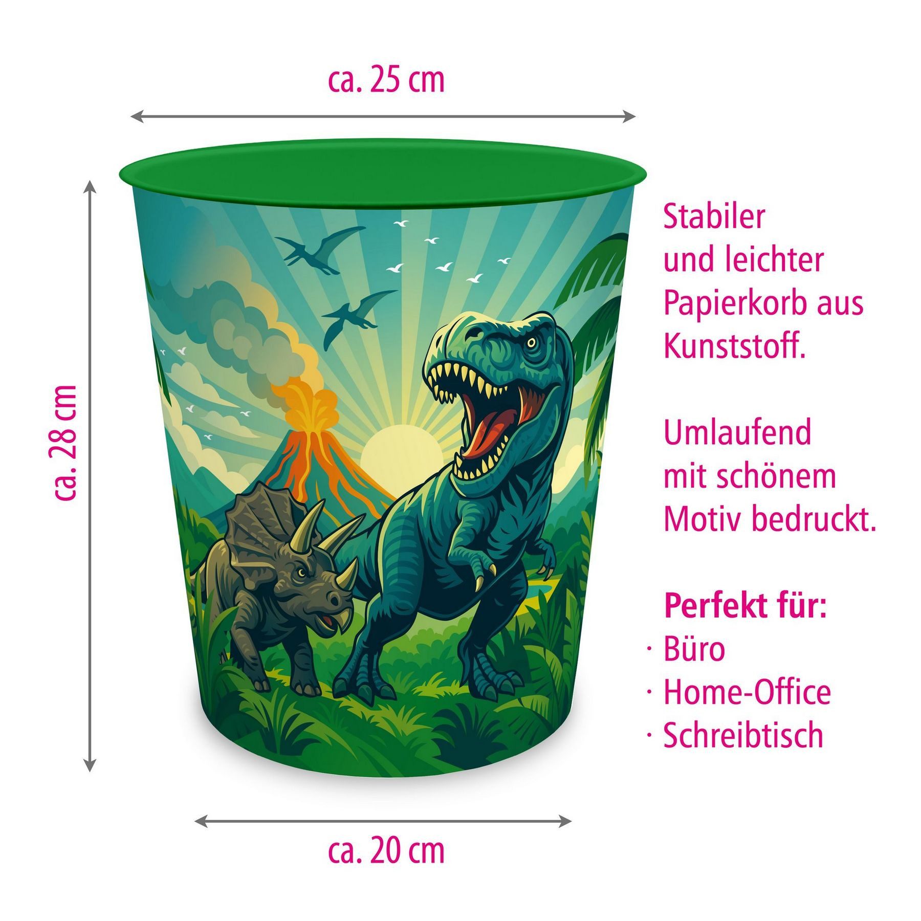 itenga Papierkorb itenga Papierkorb für Kinder - Motiv Dinosaurier - DINO WORLD - ca. 11 – Bild 2 von 3