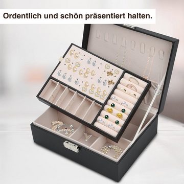 Bettizia Schmuckkasten Schmuckkästchen, 2-lagige Damen Schwarz 23 x 17x 19 cm Schmuckbox
