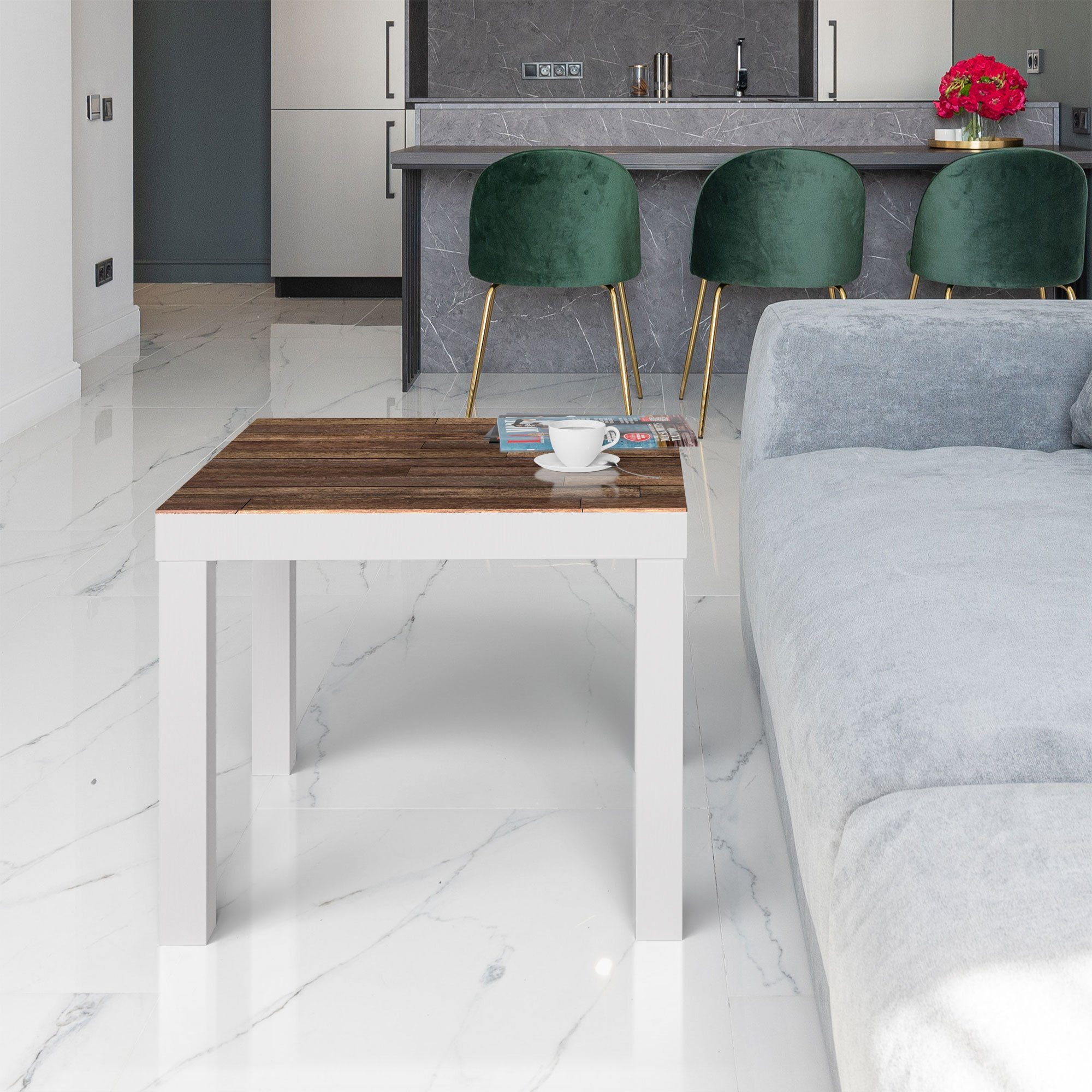 Beistelltisch auf Holzboden', DEQORI modern Weiß Glas Glastisch Couchtisch 'Blick
