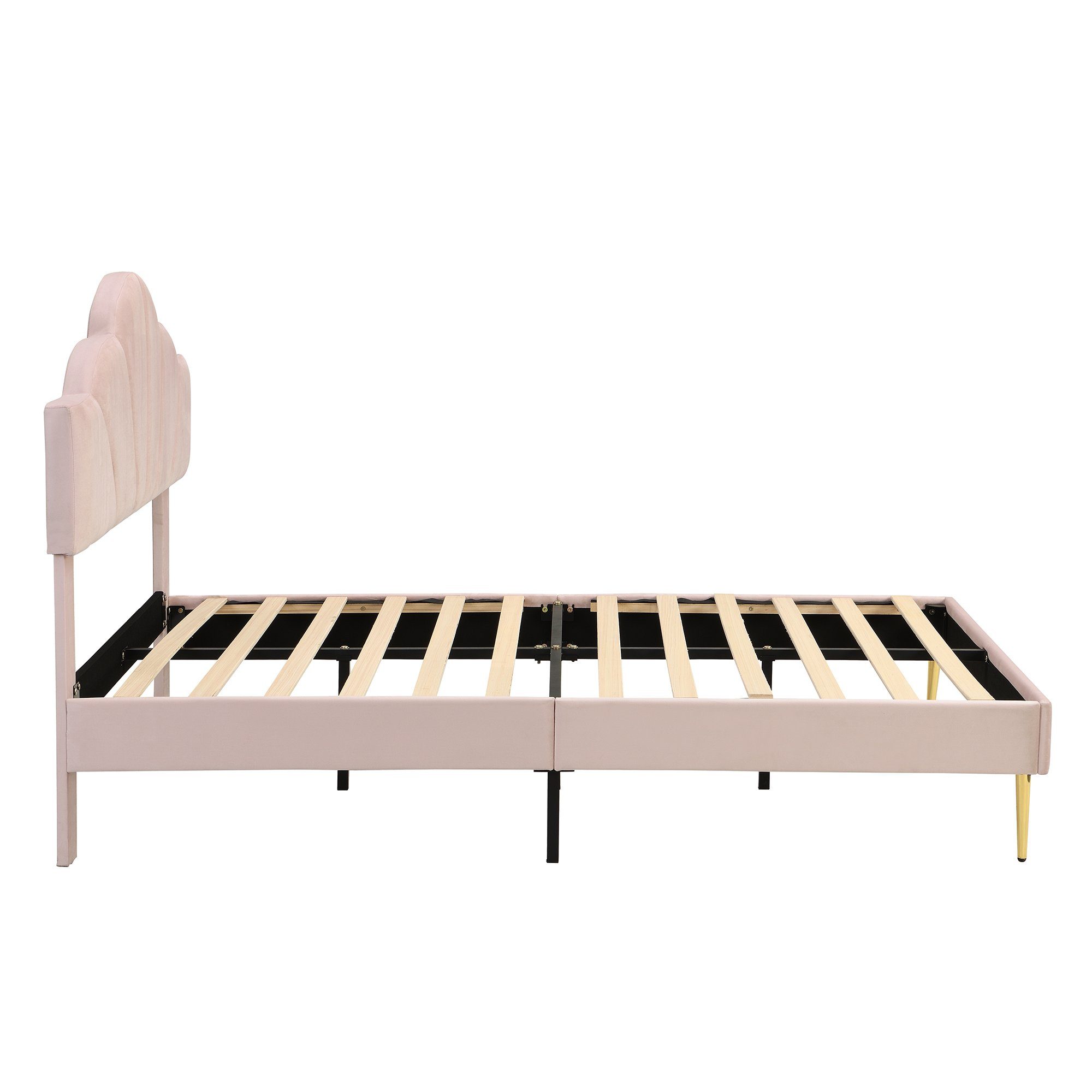 Polsterbett (Doppelbett 140 x 200 cm, ohne Matratze), mit höhenverstellbarem Muschel-Form-Kopfteil und Lattenrost, Samt
