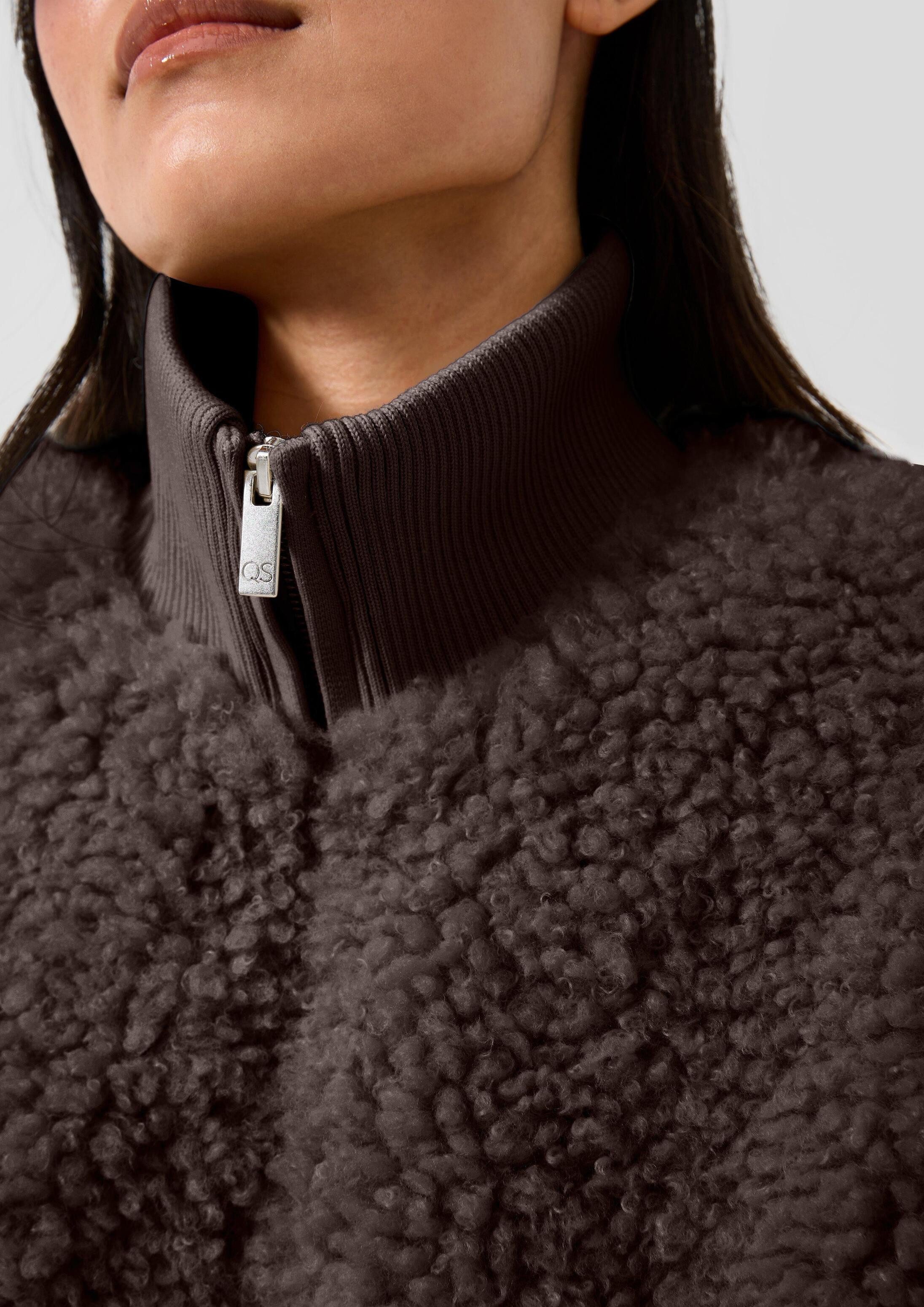 QS Funktionsjacke Outdoor-Jacke Jacke in Felloptik mit Strickkragen – Bild 4 von 5