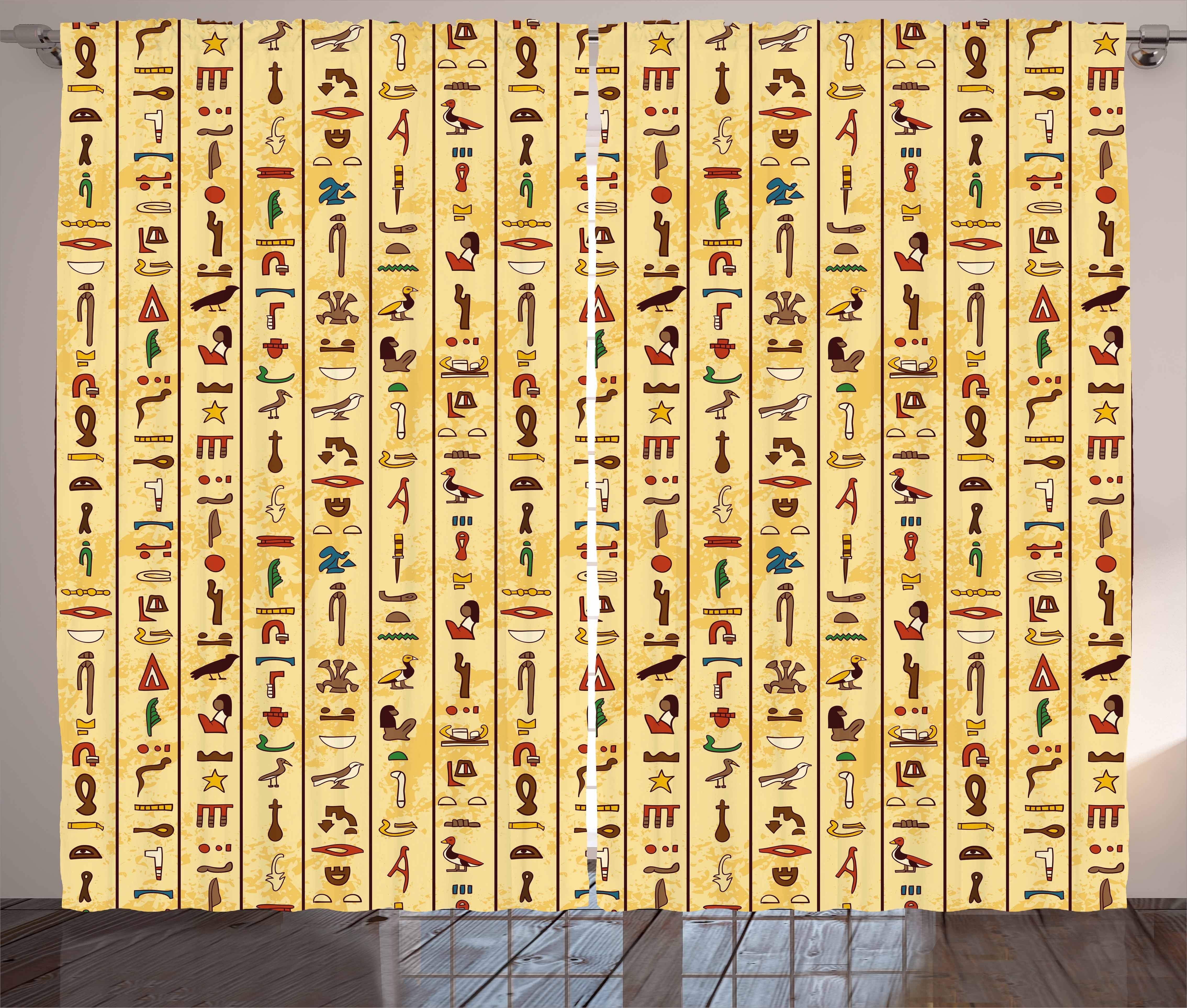 Gardine Schlafzimmer Kräuselband Vorhang mit Schlaufen und Haken, Abakuhaus, ägyptisch Bunte Papyrus | Fertiggardinen