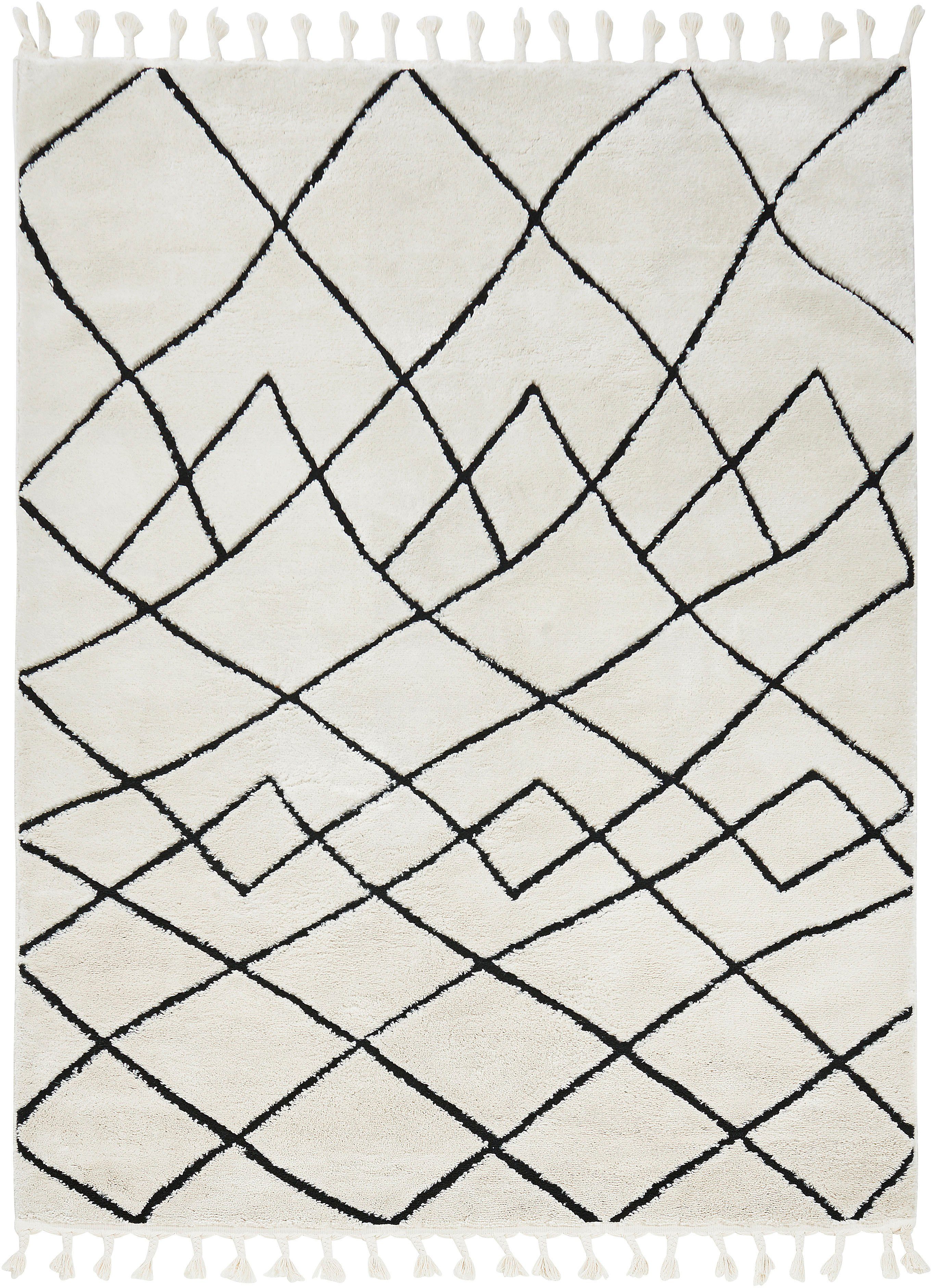 done.® Teppich LAKE, rechteckig, Höhe: 10 mm, modernes Scandi Design, Hoch-Tief Effekt, mit Fransen
