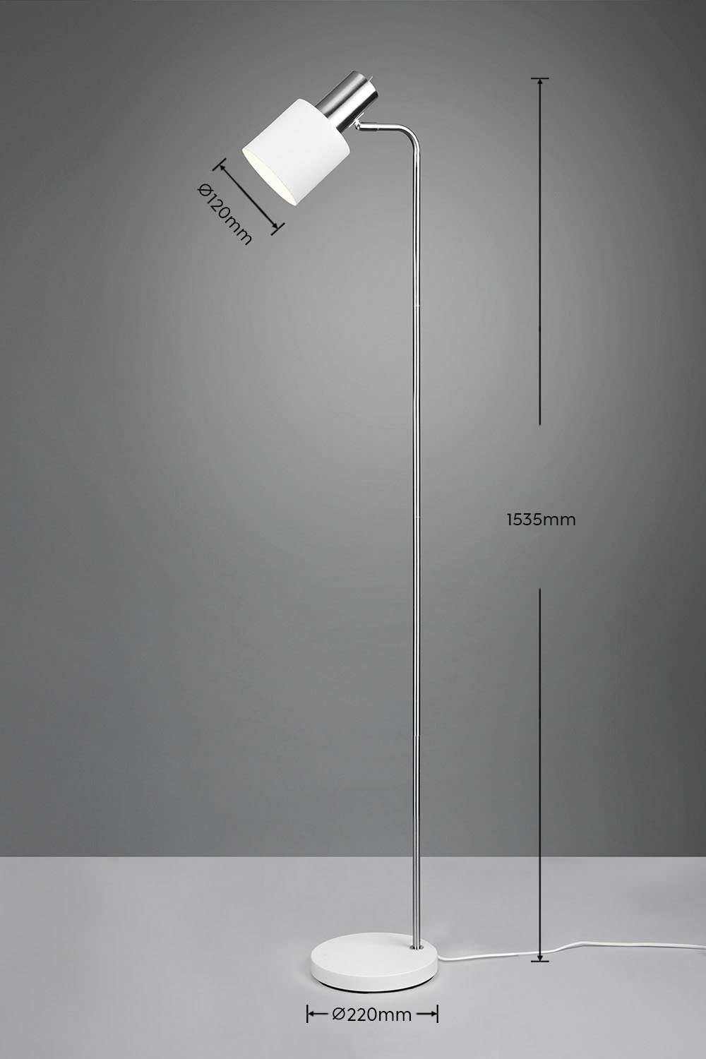 TRIO Leuchten - Adam, ohne 10W, Ein-/Ausschalter, 1xE27 max Stehlampe Stehleuchte Kippschalter Leuchtmittel, 153cm, warmweiß Metallschirm exkl am kaltweiß