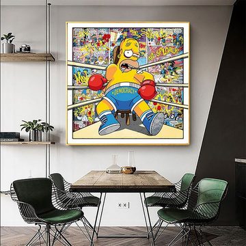 TPFLiving Kunstdruck (OHNE RAHMEN) Poster - Leinwand - Wandbild, The Simpsons - Bart Simpson beim Boxen - (Leinwand Wohnzimmer, Leinwand Bilder, Kunstdruck), Leinwand bunt - Größe 20x20cm