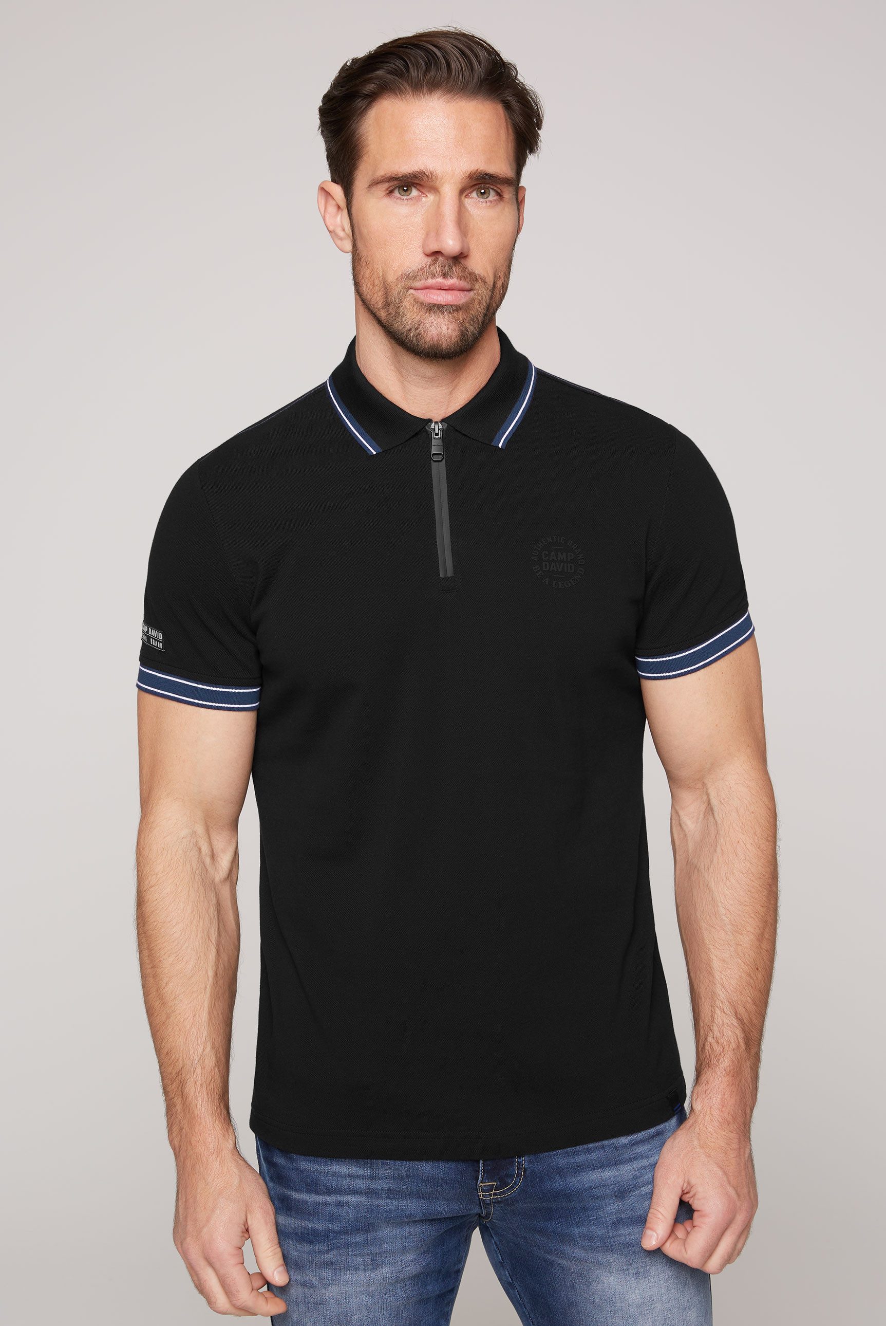 CAMP DAVID Poloshirt mit Print am Kragen