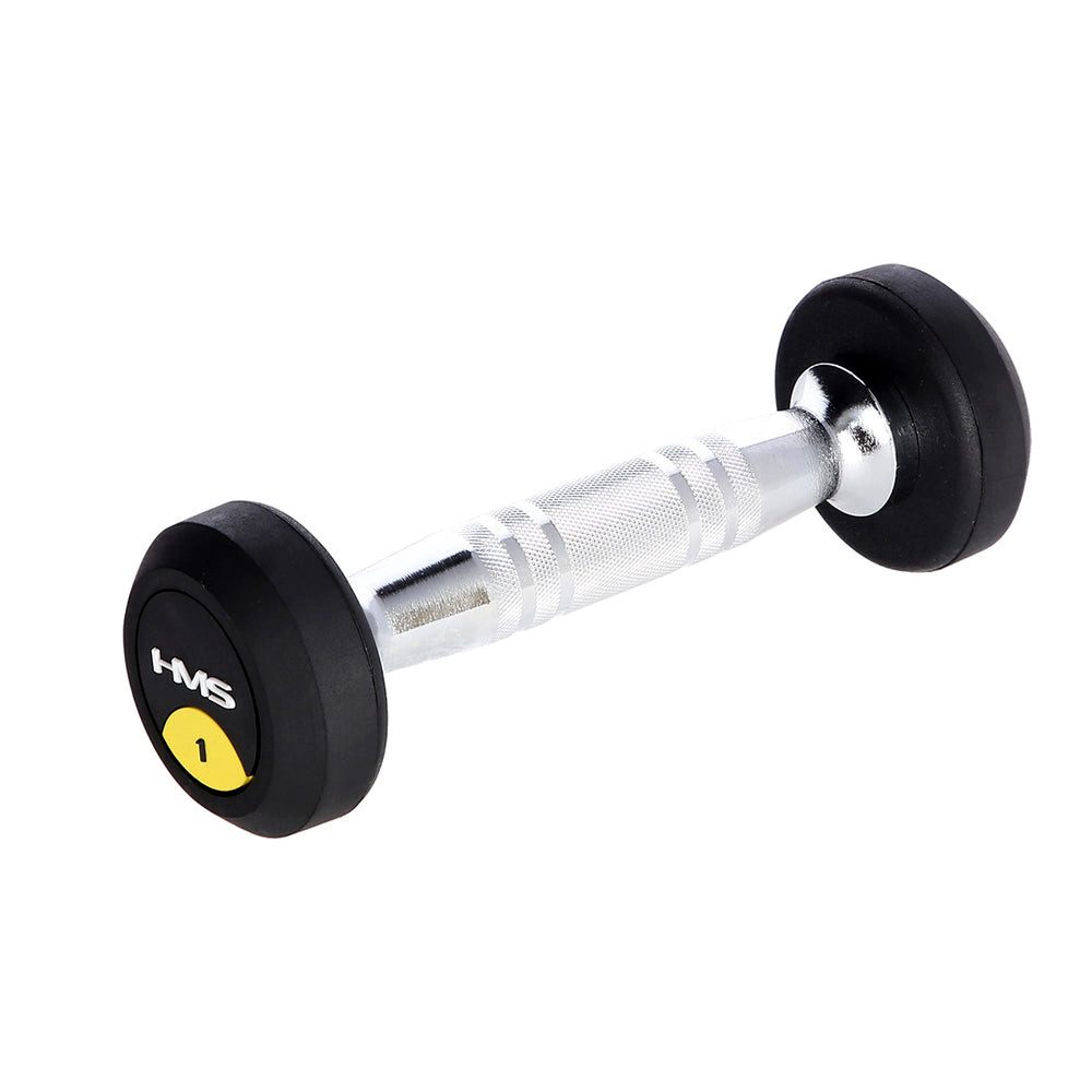 HMS Hantel Rundhantel Gymnastikhantel Krafttraining, (Spar-Set, 1 kg bodenschonend), Gummiummantelung, gerändelter Chromgriff